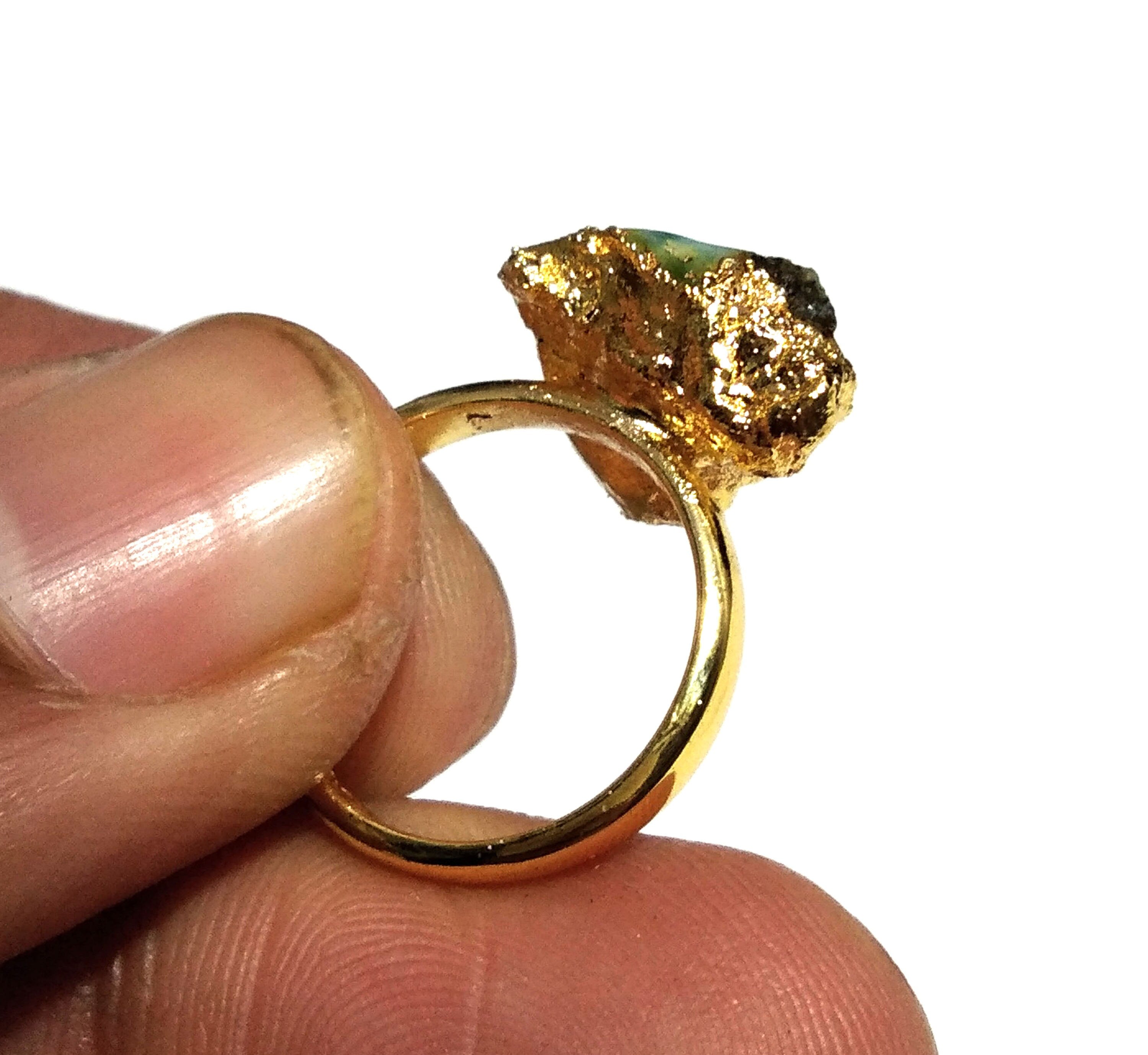 Natural Raw Larimar Rough Stone Ring, 925 Solid Sterling Silver Gold Plated Ring, Larimar Stone Size 12x13 mm Handmade Gift Statement Ring