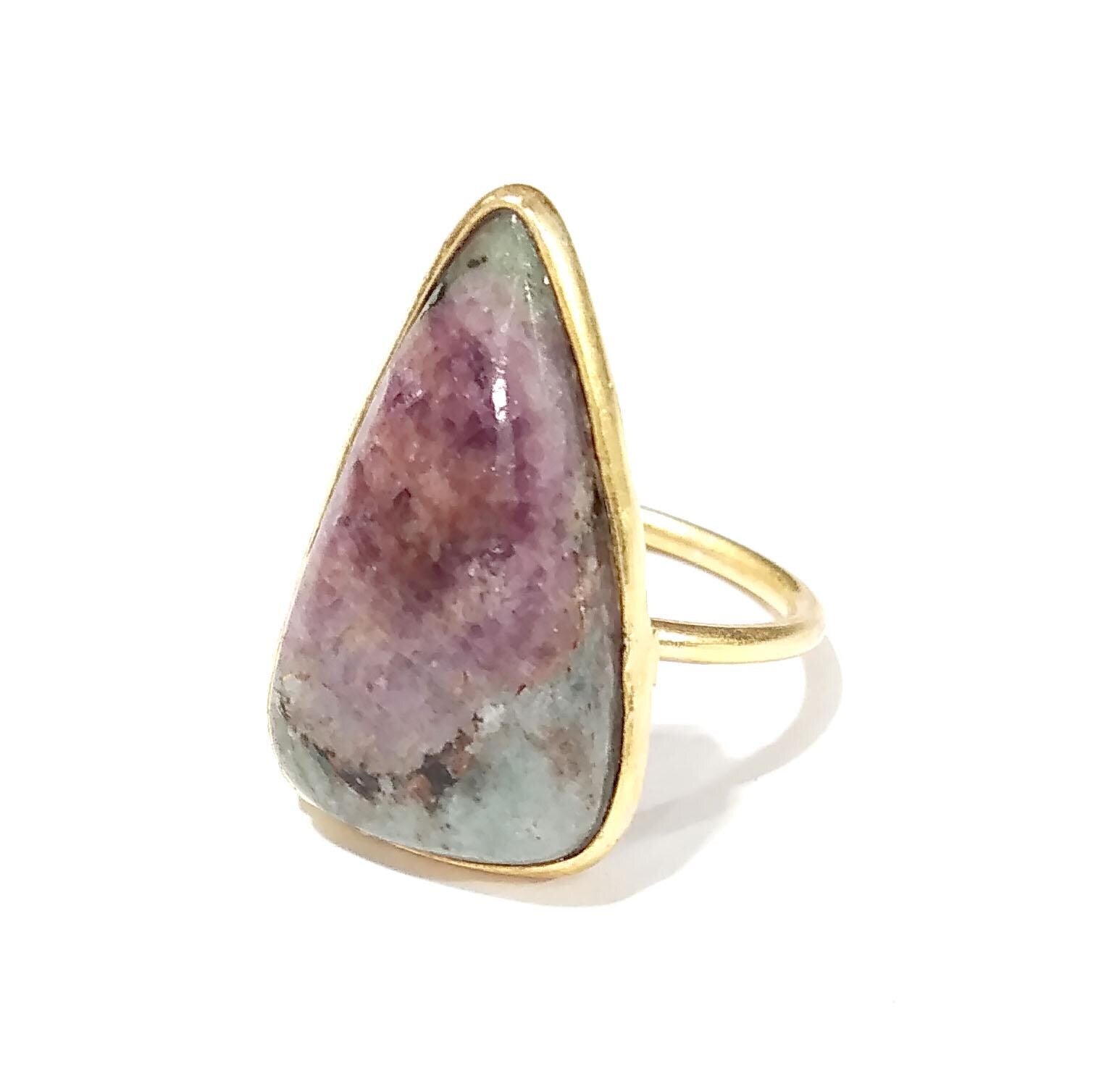 Ruby Zoisite Ring, 925 Starling Silver Gold Plated Ring, Beautiful Ruby Zoisite Stone Size 24x14mm Handmade Ring Gift Mother’s day Ring