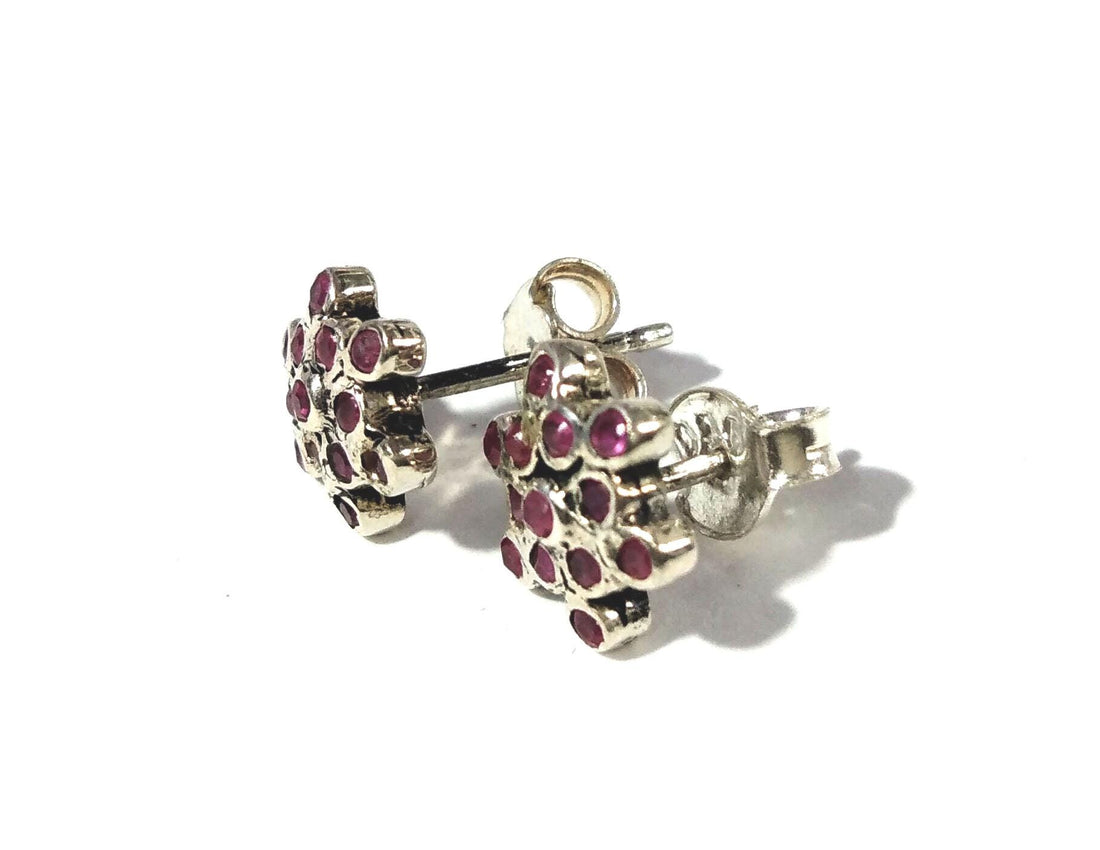 Natural Red Ruby Stone Stud Earring, 925 Solid Starling Silver Earring, Jewelry Nice Color Red Ruby Gemstone Round Shape Gift Studs New Year