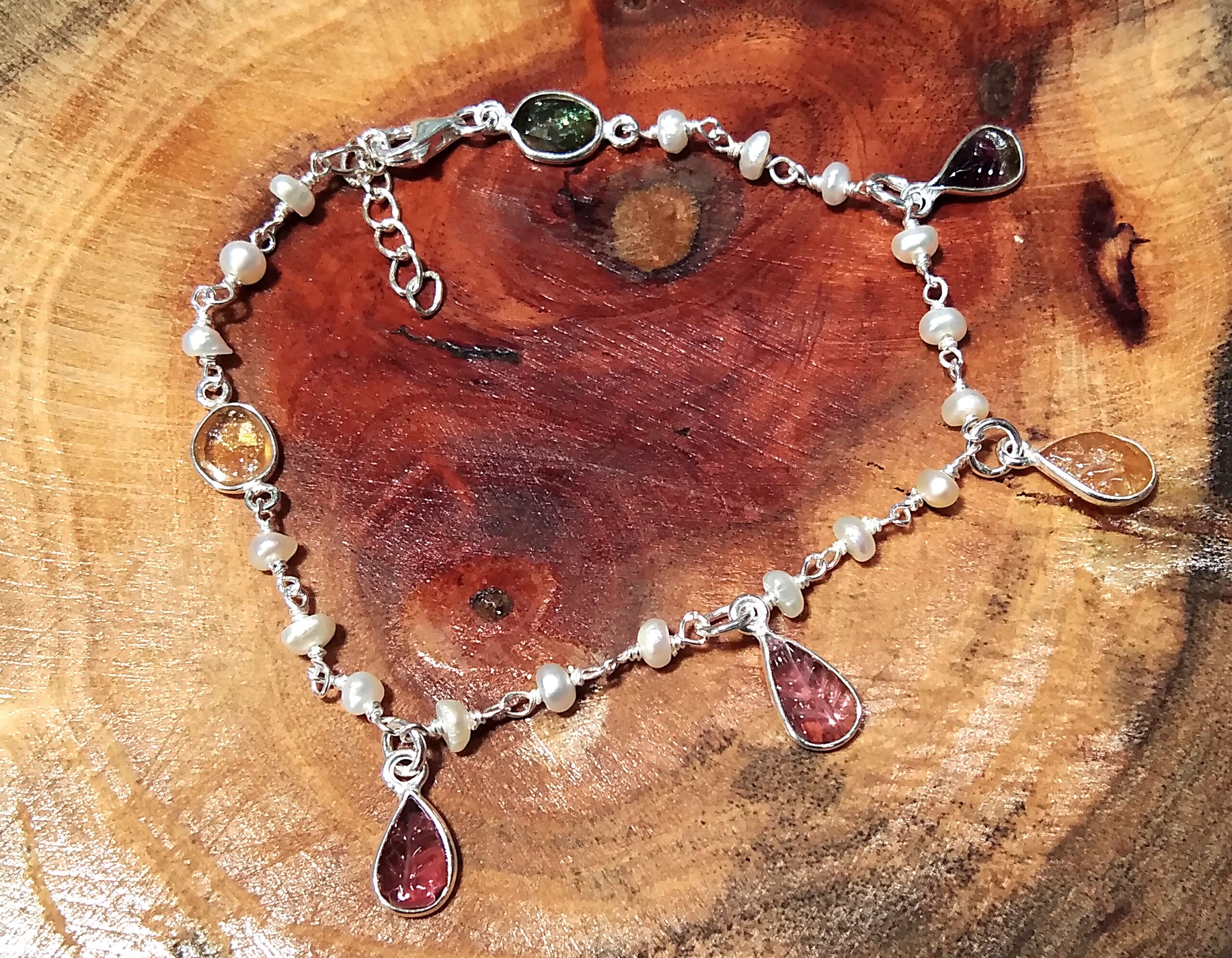 Multi Tourmaline Gemstone Bracelet, 925 Sterling Silver Bracelet, Healing Crystal Gemstone Bracelet, Tourmaline Gift Valentine day Bracelet