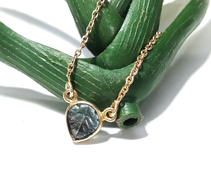 Natural Tourmaline Craving & White Topaz Gemstone Chain Pendant Necklace, 925 Starling Silver Gold Plated Pendant Stone For Gift Girls/Women