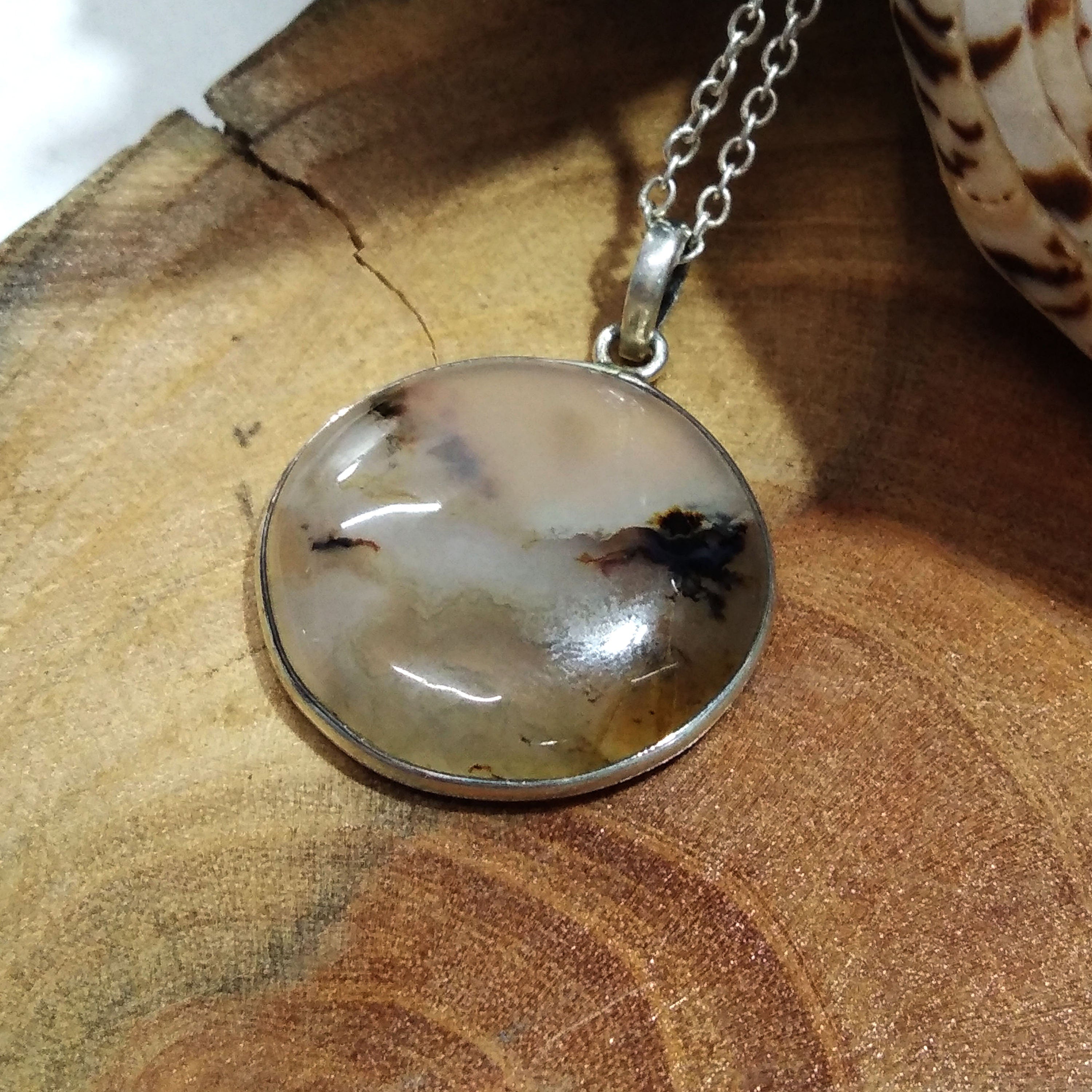 Natural Montana Agate Gemstone Pendant Necklace Chain, 925 Starling Silver Pendant Necklace Handmade Jewelry Stone Size 24x24mm Gift Pendant