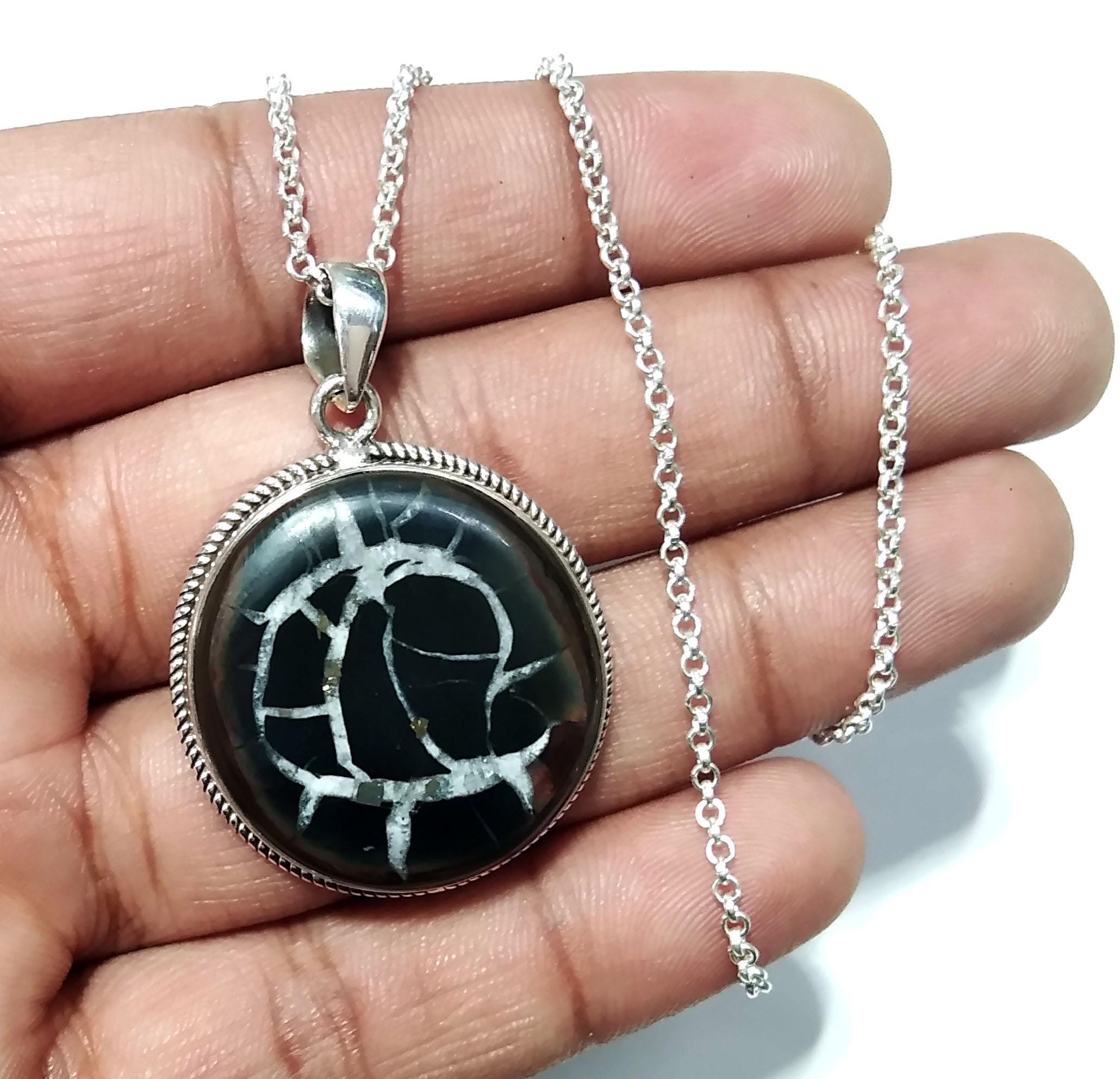 Natural Septarian Gemstone Pendant Chain Necklace, Amazing Design Septarian Stone Pendant, Solid 925 Sterling Silver Pendant, Gif For Her