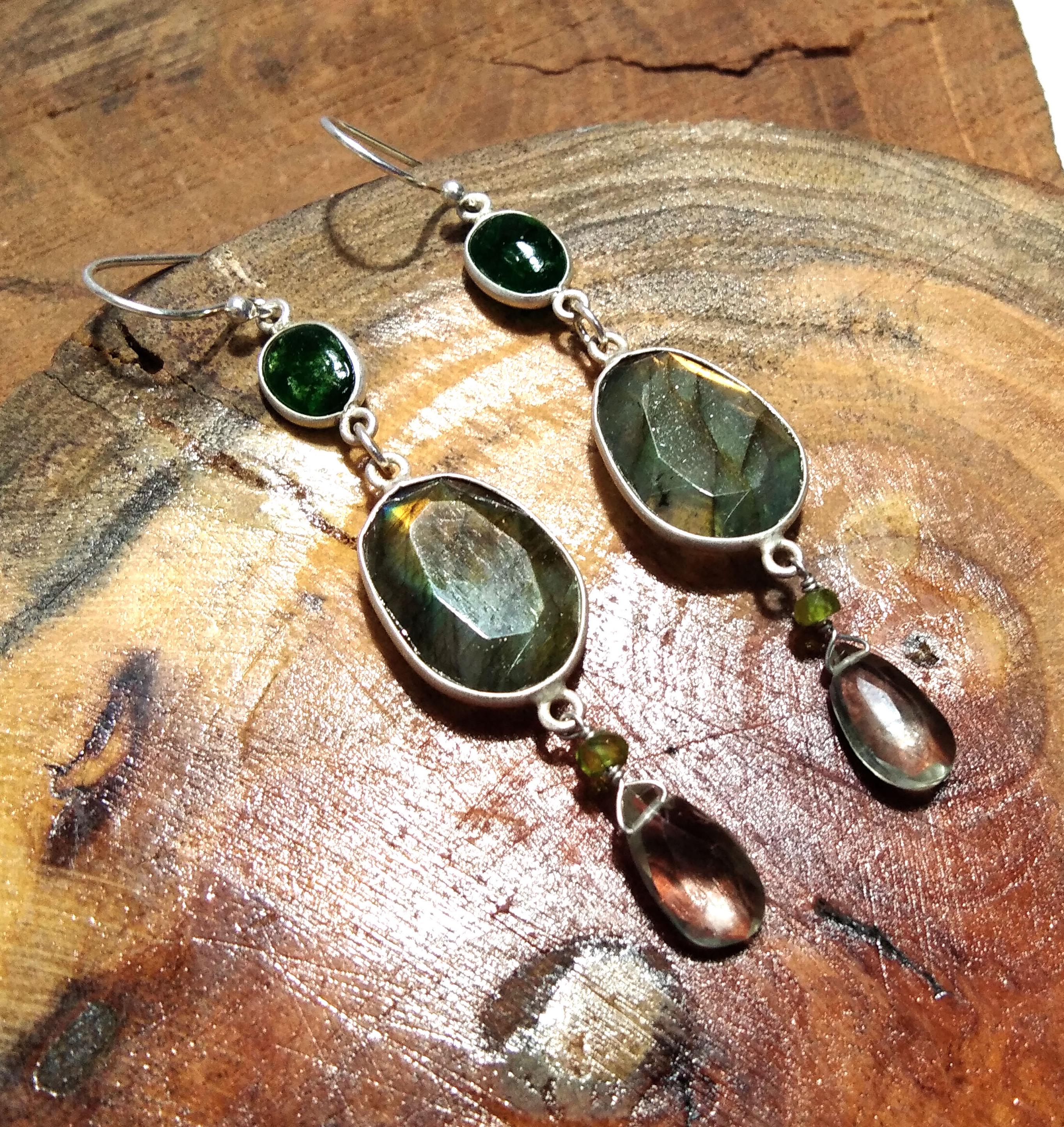 Natural Labradorite/Green Amethyst Earring, 925 Solid Starling Silver Earring, Labradorite Stone Handmade For Gift Women Earring Jewelry