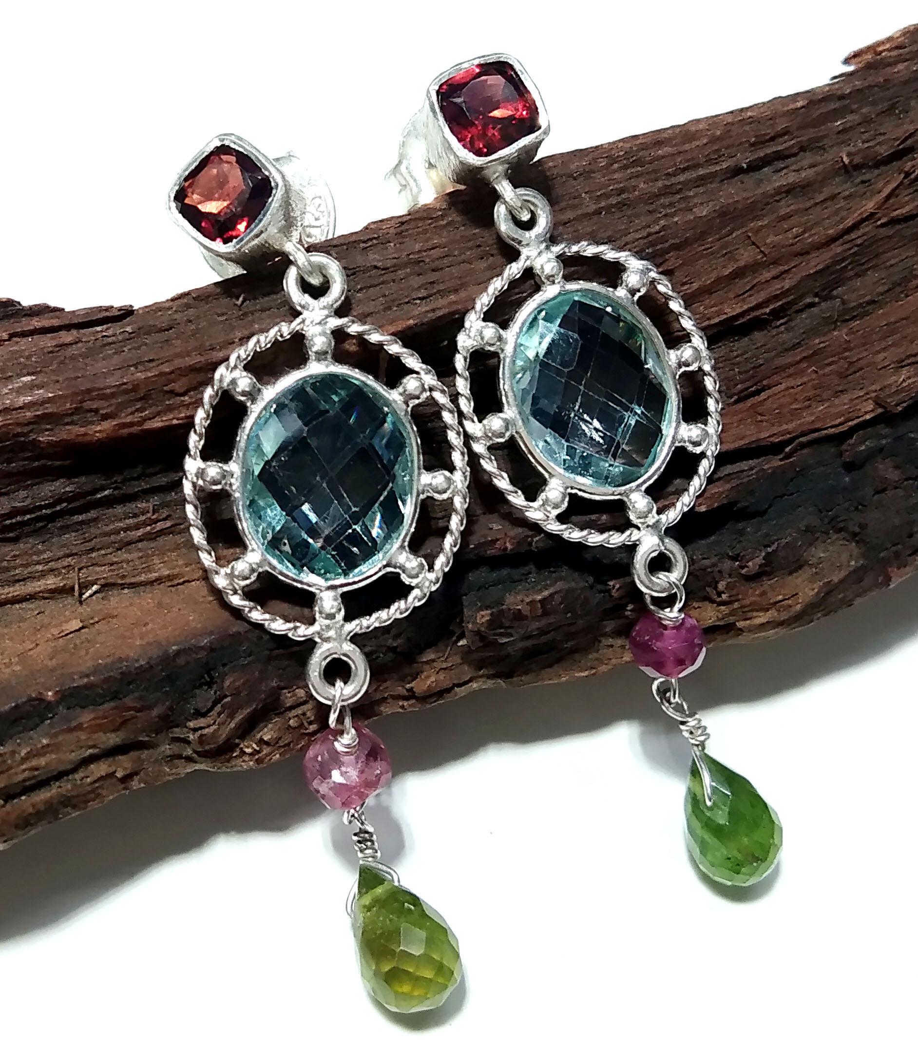 Blue Topaz Earring ! 925 Starling Silver Jewelry, Multi Gemstone Earring, Beautiful Nice Design Handmade Earring, For Gift Girls & Women.