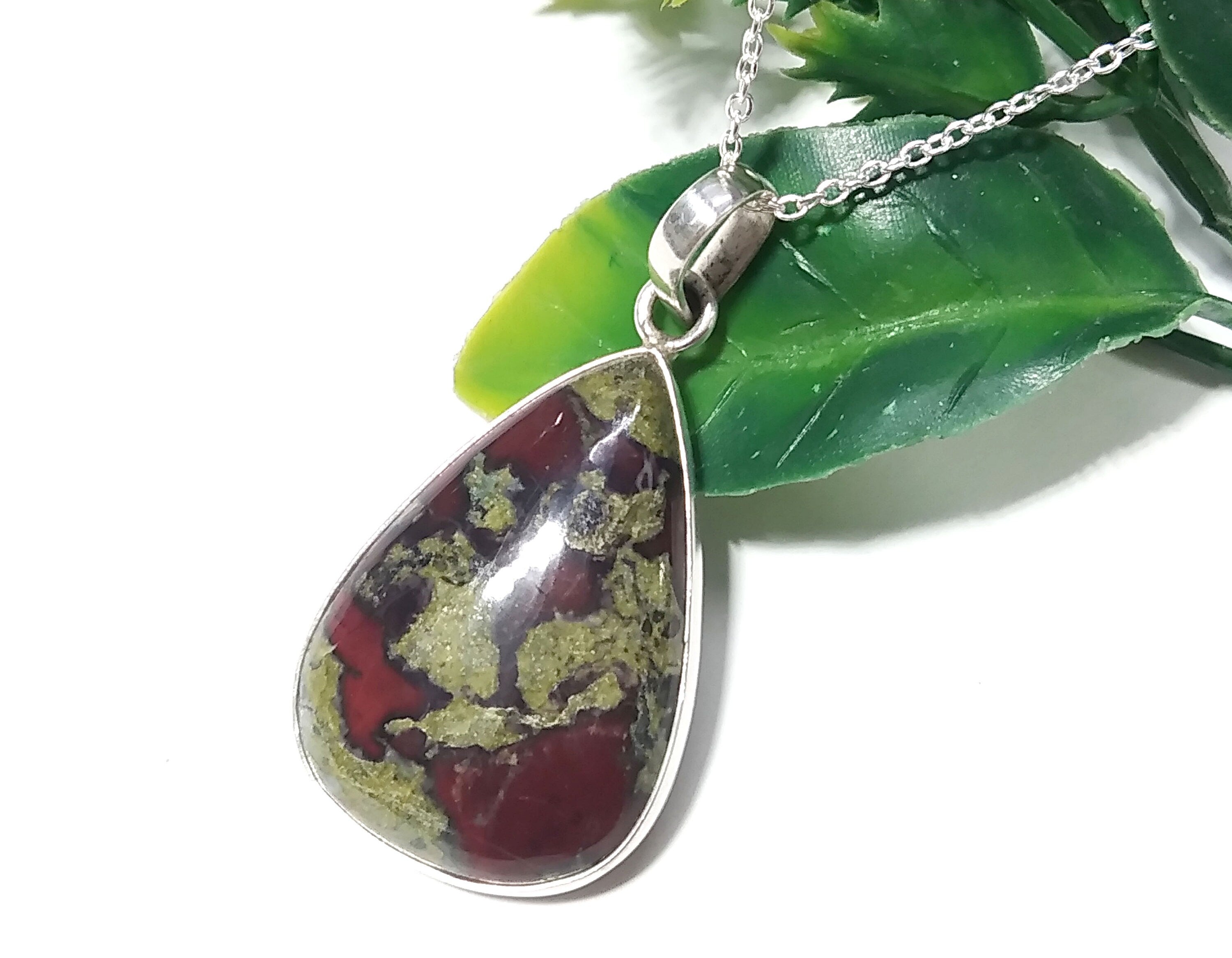 Natural Dragon Blood Jasper Pendant, Solid 925 Sterling Silver, Handmade Jewelry Dragon Blood Jasper Chain Necklace, Gift For Girls & Women.