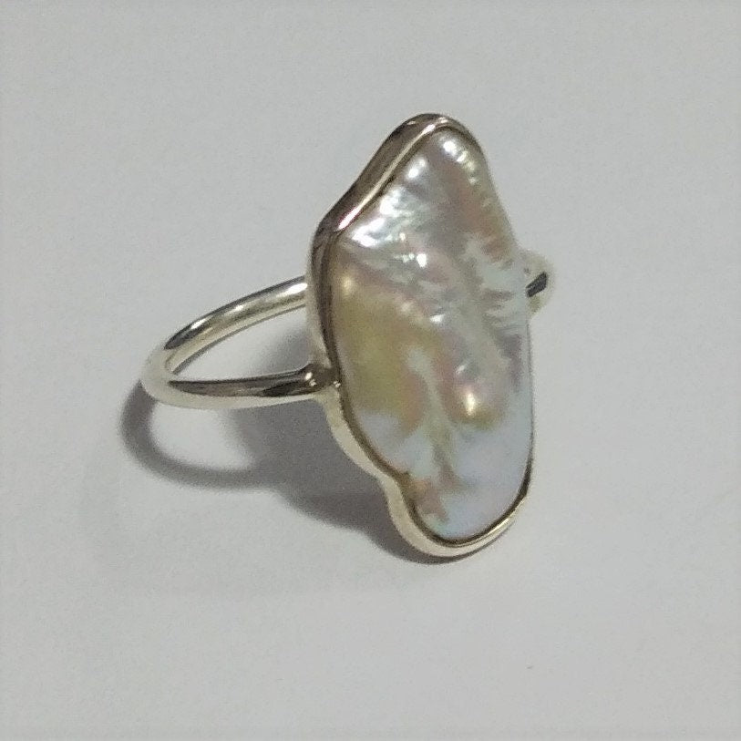 Natural Fresh Water Baroque Pearl Gemstone Ring 925 Solid Sterling Silver Ring Top Quality Pearl Stone Handmade Ring Gift Christmas Ring