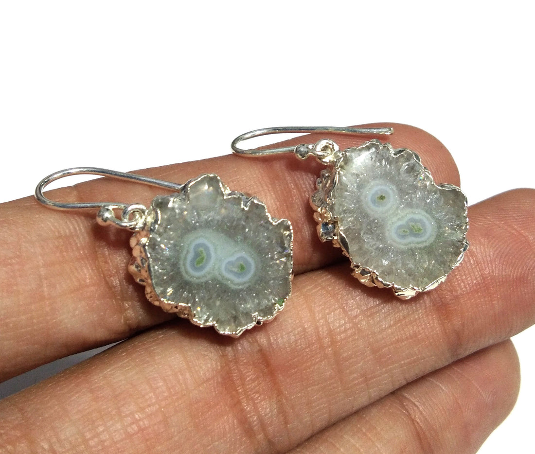 Natural White Solar Quartz Gemstone Earring, 925 Sterling Silver Earring, Amazing Solar Earring, Stone Size 18x16 mm Gift Birthday Earring