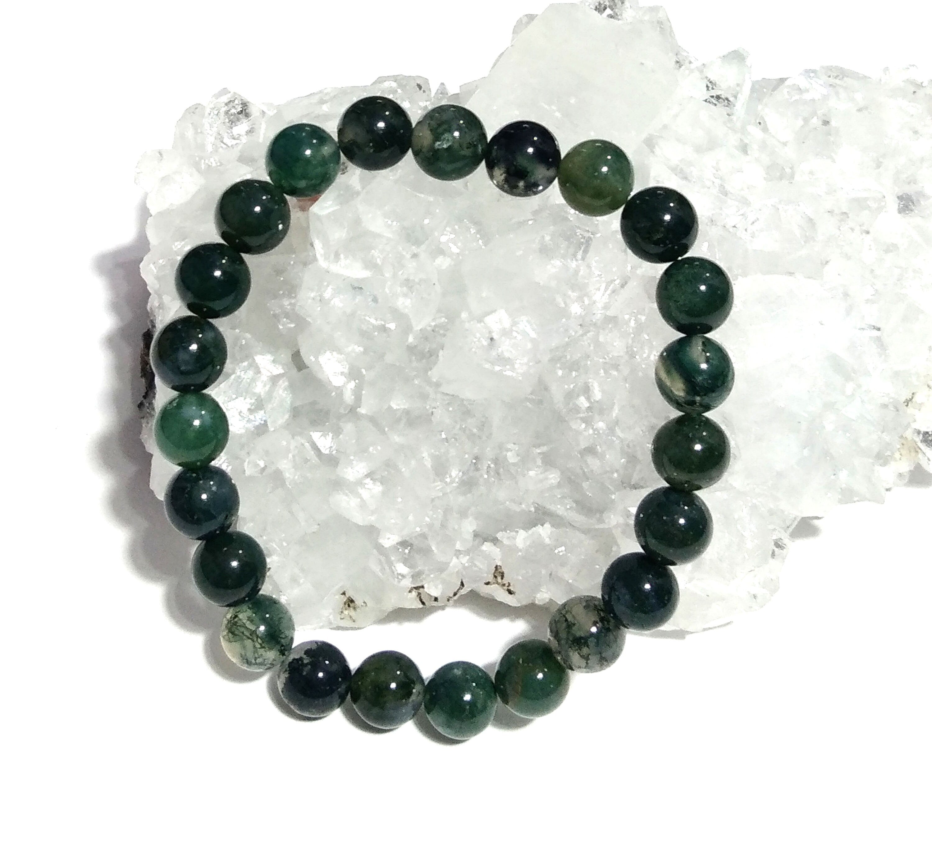 Moss Agate Bracelet Beads Stone, Natural Moss Agate Healing Handmade for Men & Women Round Bracelet Size 8x8mm Gift Easter day Bracelet