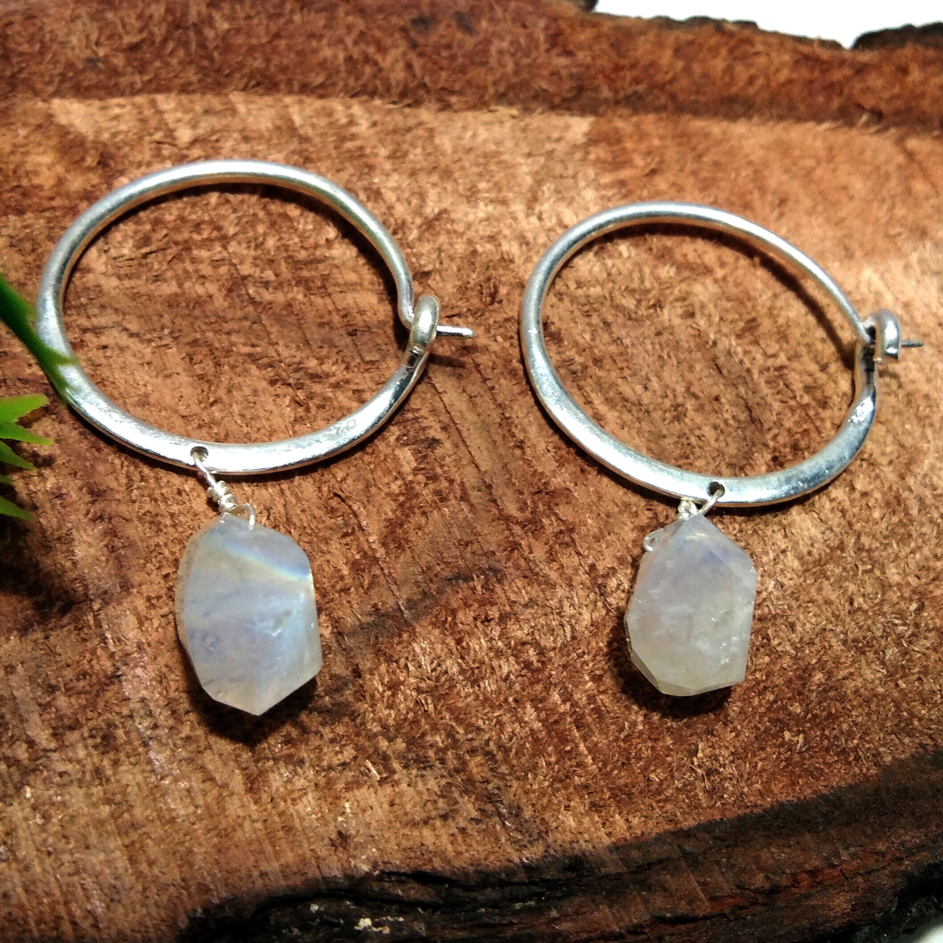 Natural Rainbow Moonstone Blue Fire Stone Earring, 925 Sterling Silver Earring, Moonstone Fancy Drop Shape Stone Earring, For Girls/Women