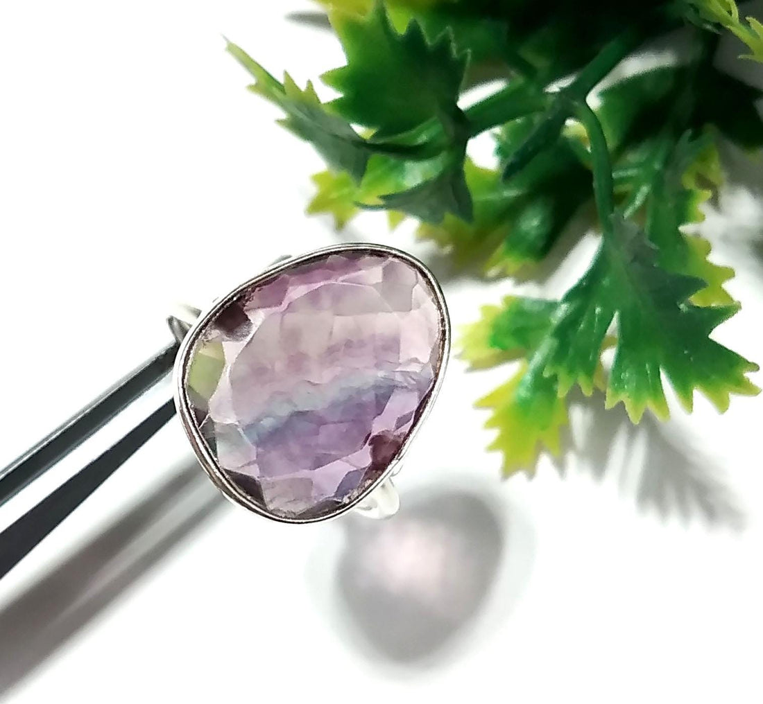 Natural Green And Purple Fluorite Ring, 925 Solid Sterling Silver Ring, Stone Size 17x14mm Handmade Silver Ring, Crystal Ring For Women Gift
