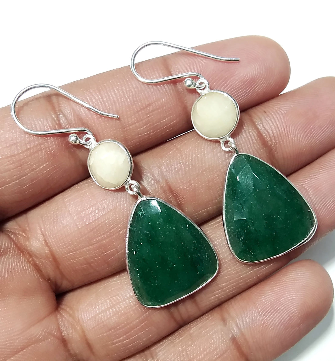 Natural Yellow Sapphire & Green Jade Earring, Beautiful Nice Earring, 925 Solid Starling Silver Earring, Handmade Bezel Earring.