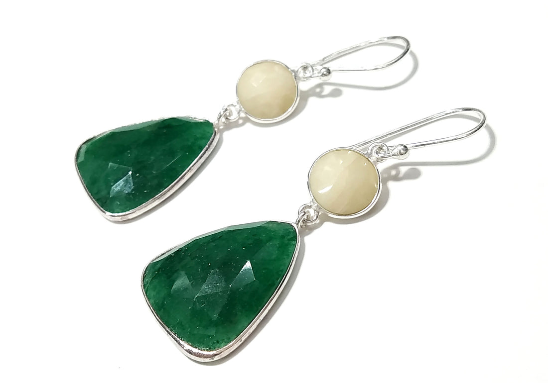 Natural Yellow Sapphire & Green Jade Earring, Beautiful Nice Earring, 925 Solid Starling Silver Earring, Handmade Bezel Earring.