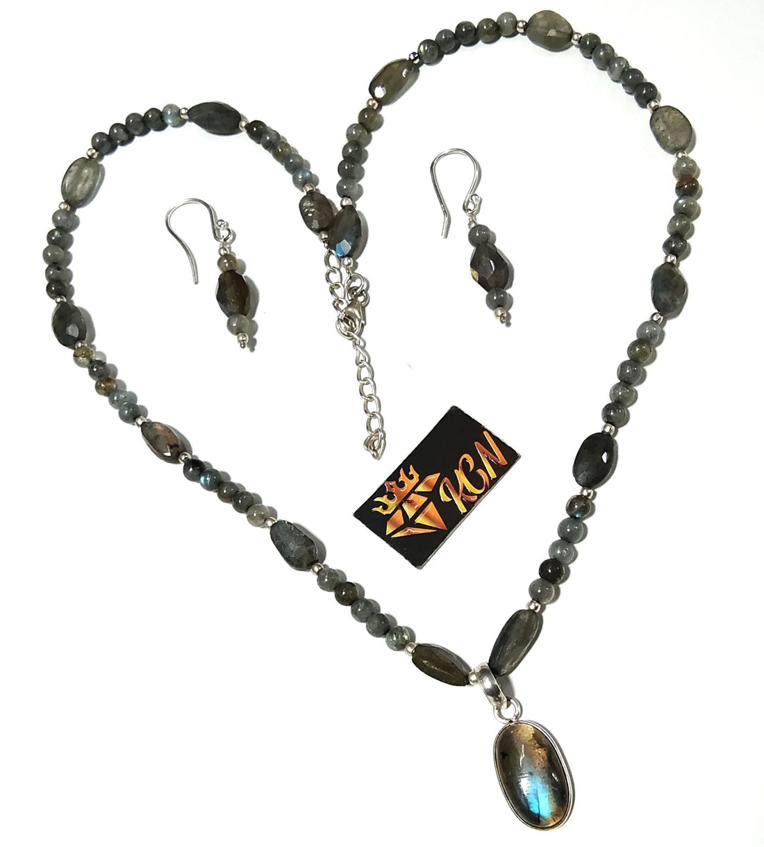 Natural Labradorite Gemstone Beads Necklace Earring Jewelry Set, 925 Sterling Silver Necklace Earring, Handmade Jewelry Gift For Women