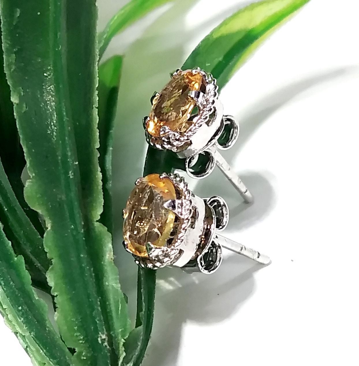 Natural Citrine Stud Earrings, 925 Solid Starling Silver Design Earring, Amazing Citrine Gemstone Oval Shape Stone Size 7x5 mm Gift For Her