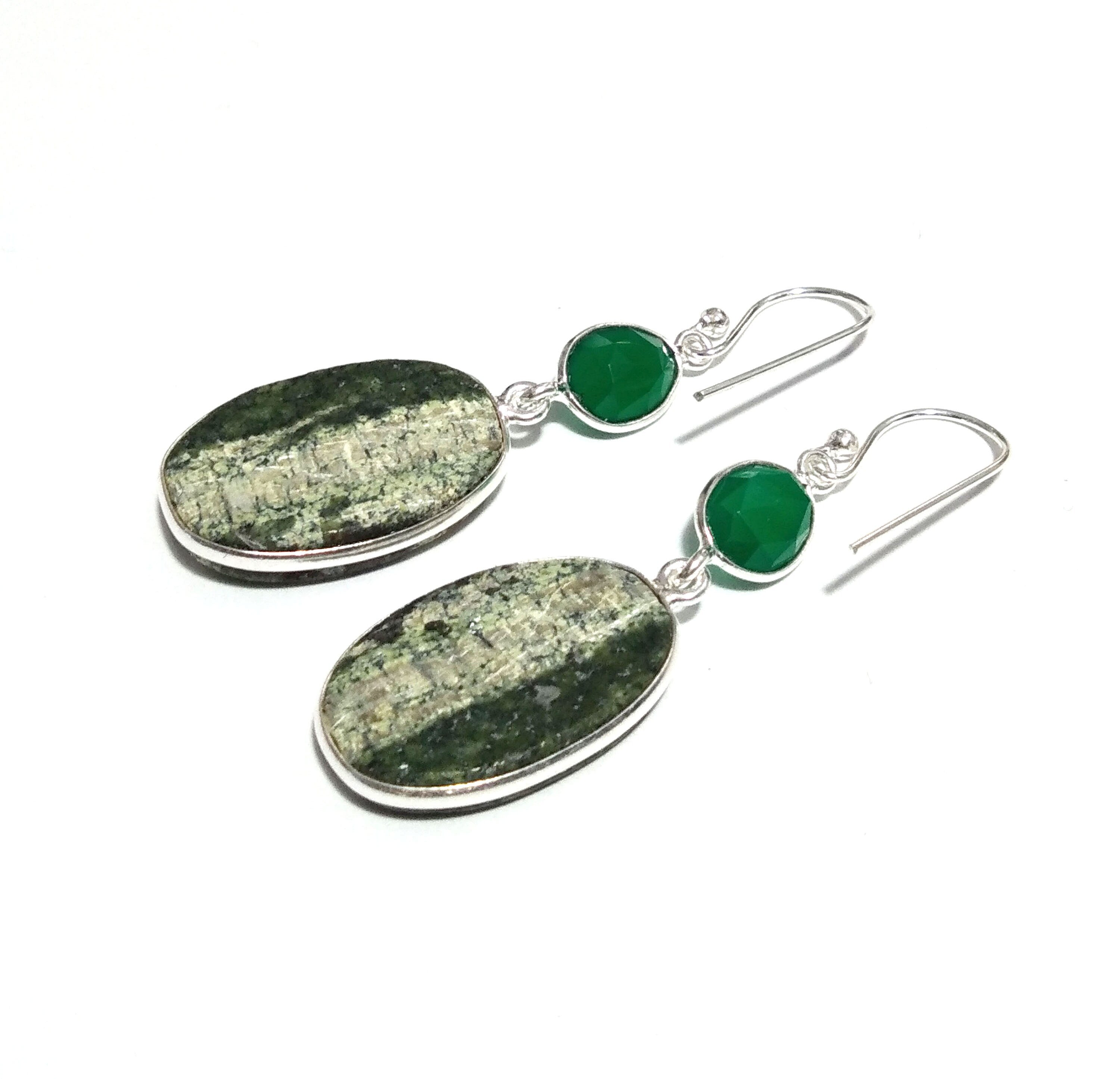 Natural Green Zebra Jasper/onyx Earring, 925 Solid Starling Silver Earring, Zebra Jasper Stone Size 22x14 mm Gift Christmas Earring