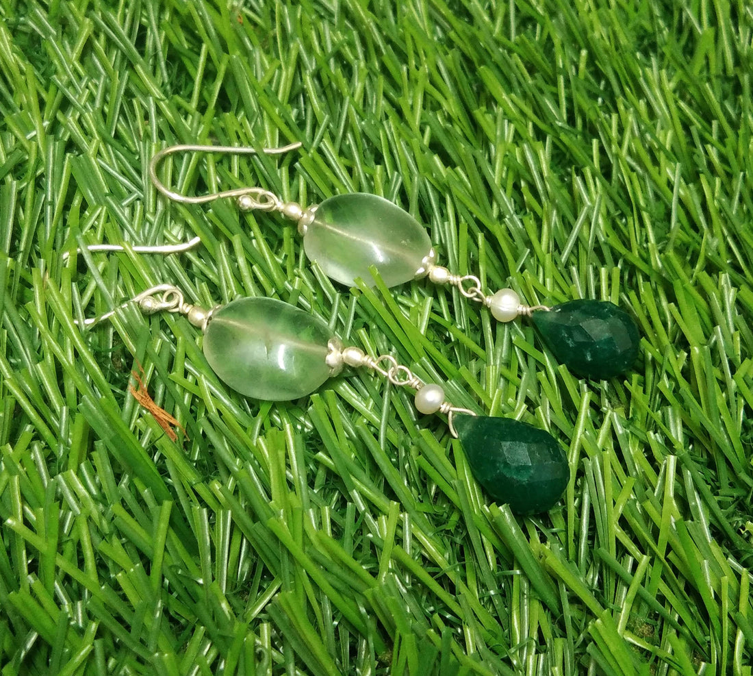 Natural Green Fluorite, Green Onyx Pearl Stone Earring, Very Beautiful Fluorite Beaded Gemstone Earring, 925 Solid Starling Silver Earring
