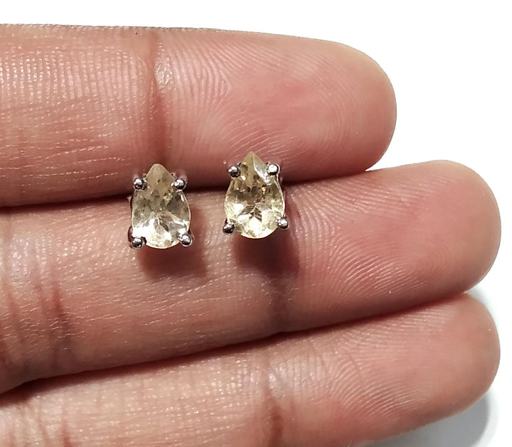 Natural Citrine Gemstone Stud Earring, 925 Starling Silver Jewelry Earring Amazing Citrine Gemstone Pear Shape Stone Size 7x5mm Gift For Her