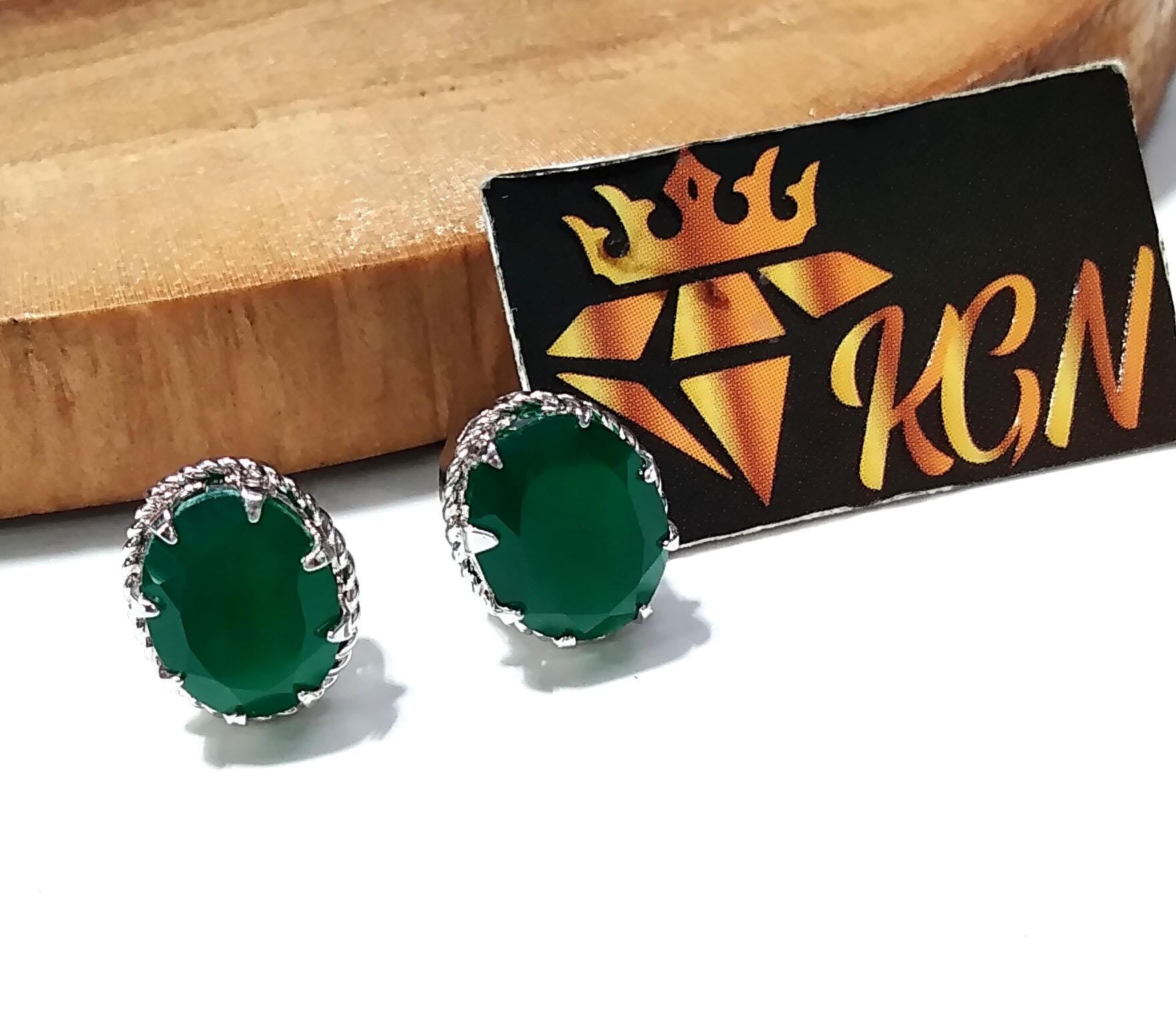 Natural Green Onyx Faceted Stud Earring, 925 Starling Silver Earring Jewelry, Green Onyx Gemstone Oval Shape Stone Size 9x7mm Christmas Gift