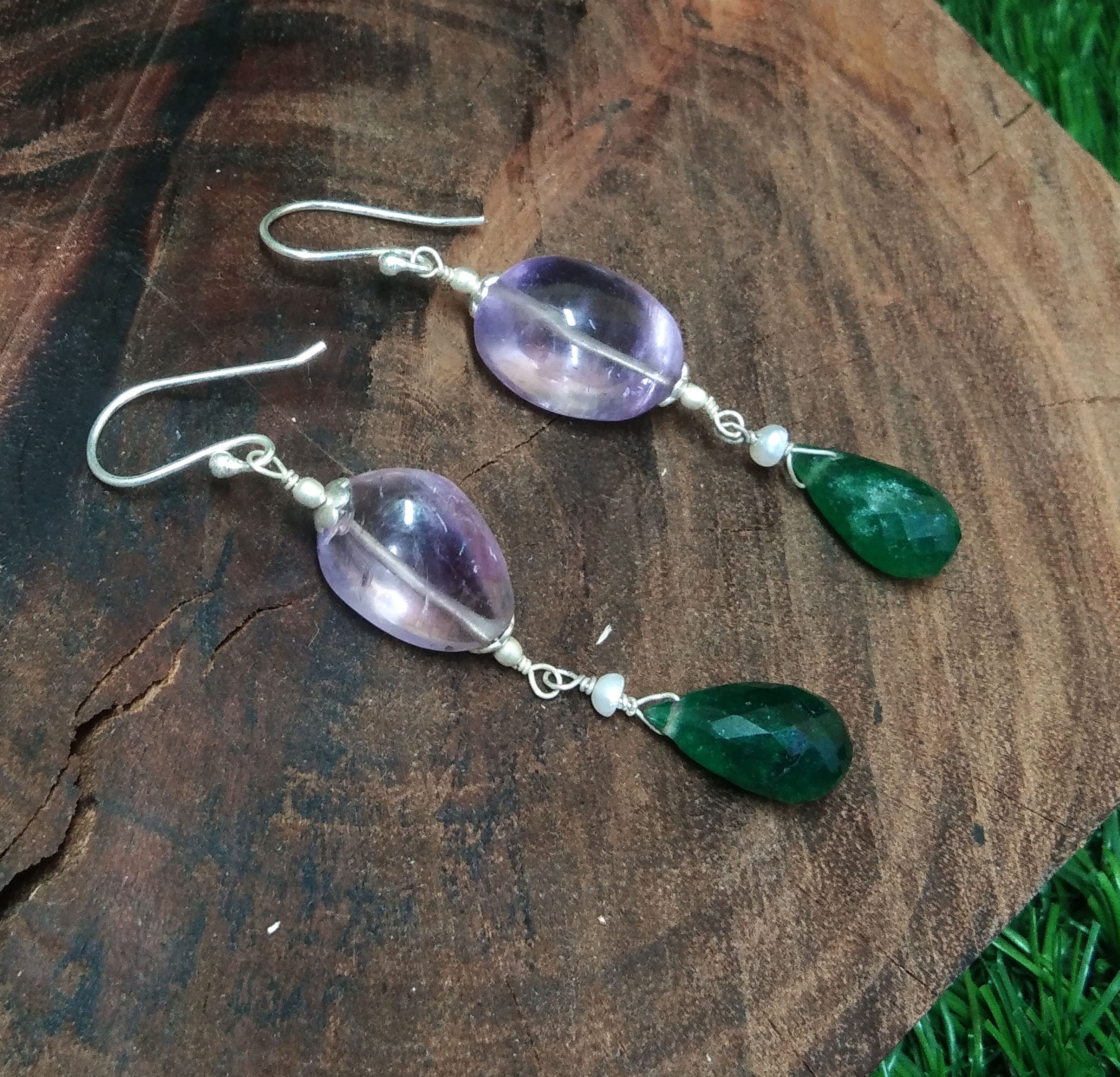 Natural Amethyst, Green Onyx Stone Earring, Very Beautiful Purple Amethyst Gemstone Earring, Solid 925 Starling Silver Earring, Jewelry Gift