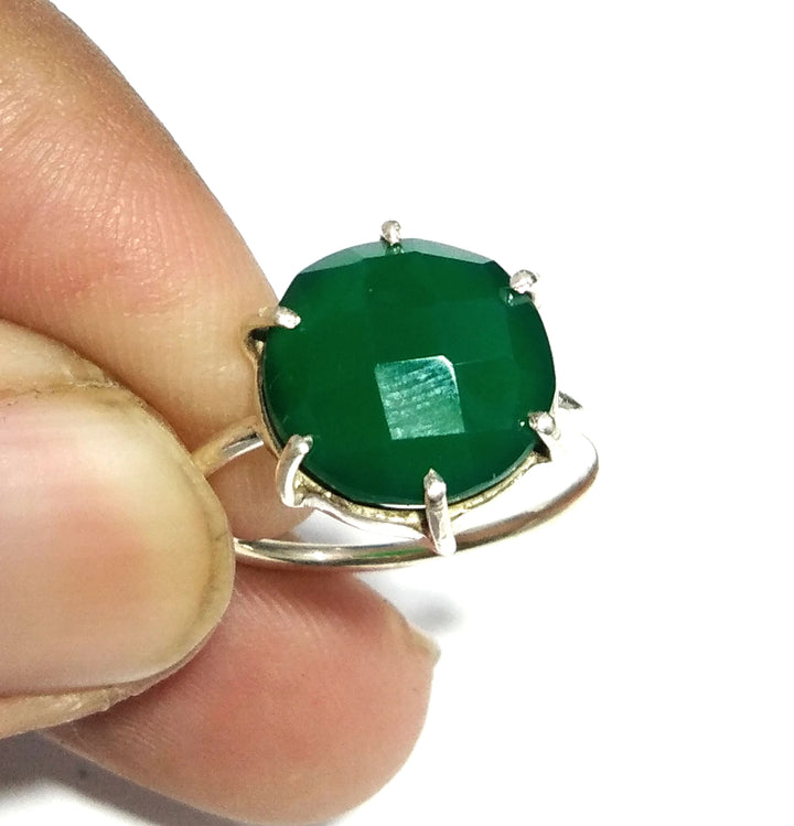 Natural Green Onyx Rose Cut Gemstone Ring, Solid 925 Starling Silver Ring, Jewelry Stone Size 12x12mm Top Color Green Onyx Gift Ring Jewelry