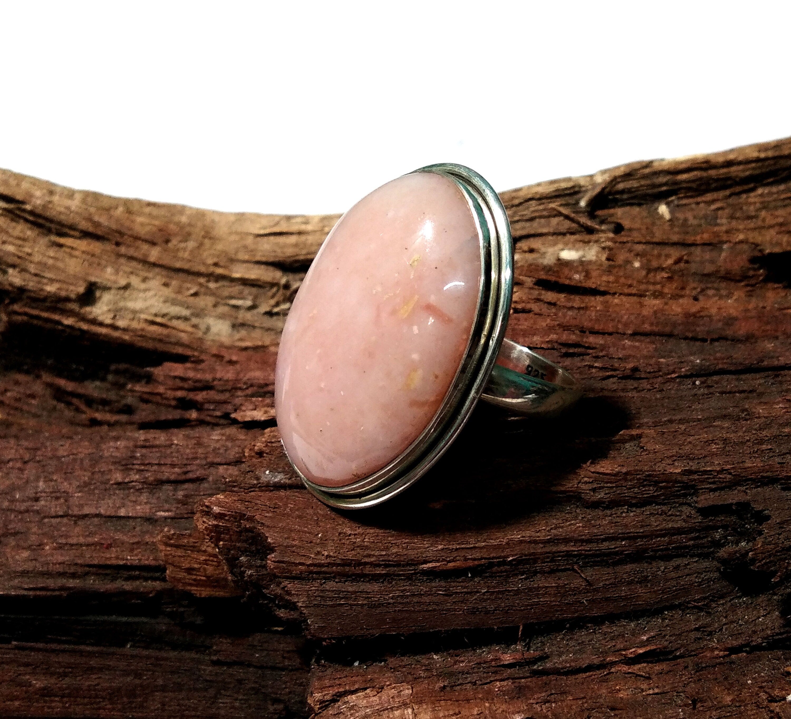 Natural Pink Opal Cabochon Ring's, 925 Starling Silver Ring, Good Quality Gemstone Pink Opal Stylish Silver Rings, For Men & Women.