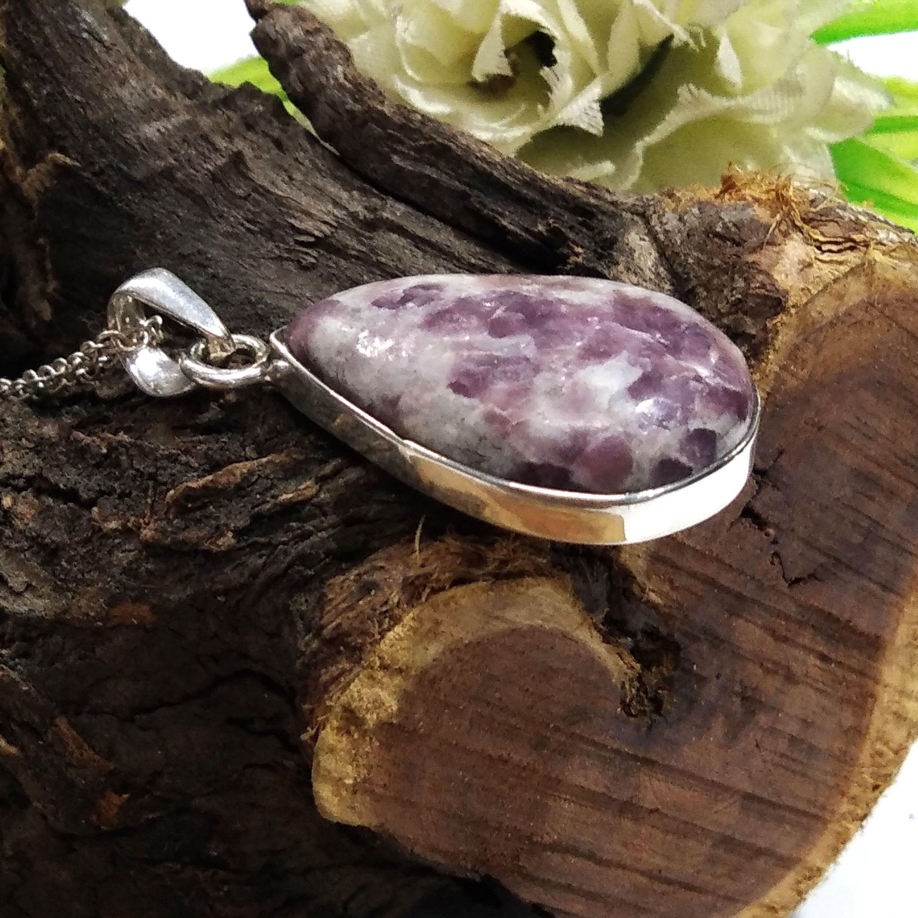 Lepidolite Gemstone Pendant Necklace, 925 Starling Silver Pendant Necklace Chain, Handmade Jewelry Stone Size 29x20 mm Gift Pendant