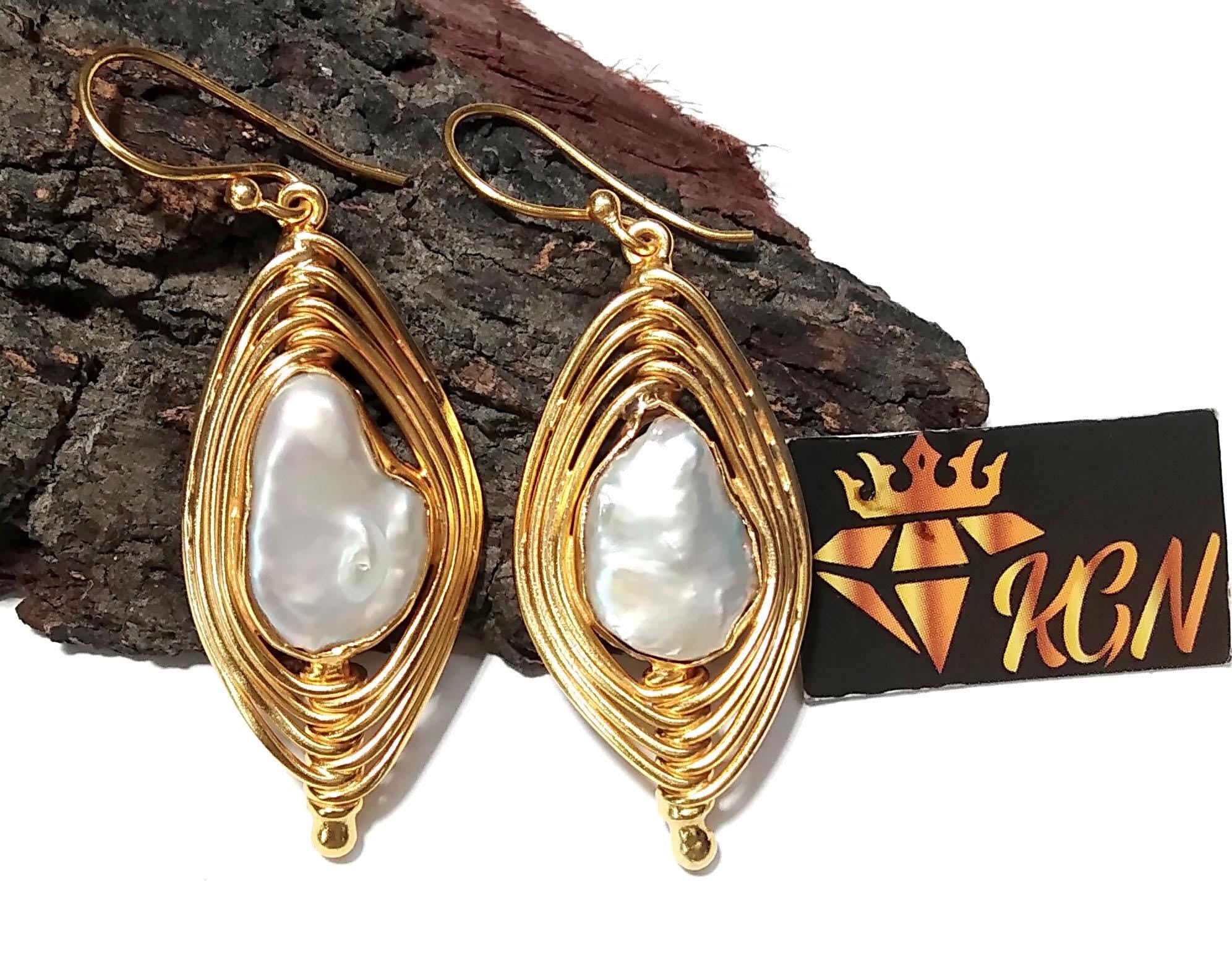 Real Fresh Water Baroque Pearl Earrings, 925 Sterling Silver Gold Plated Earring, Beautiful Pearl Size 15x11mm For Her Gift Birthday Earring