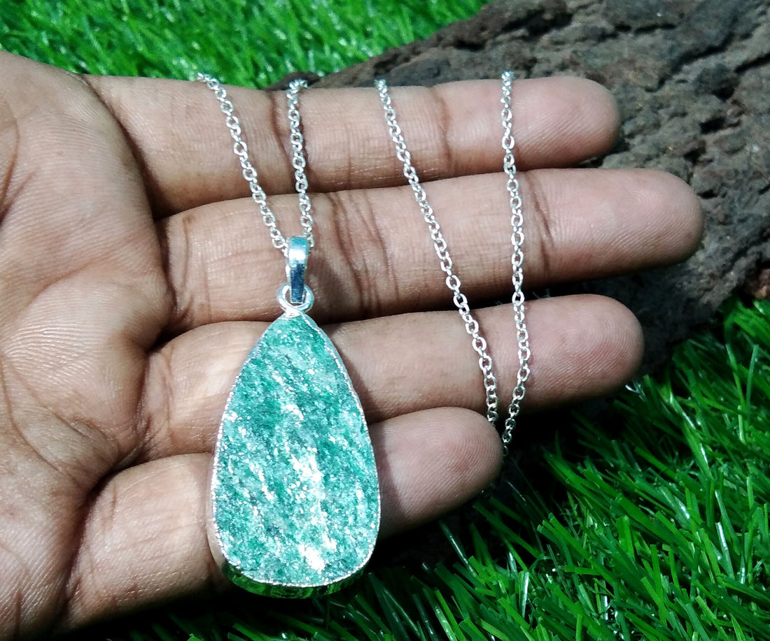 Natural Green Aventurine Druzy Pendent Necklace, 925 Silver With Aventurine Druzy Gemstone Pendant Chain Necklace, Gift For Girls/Woman