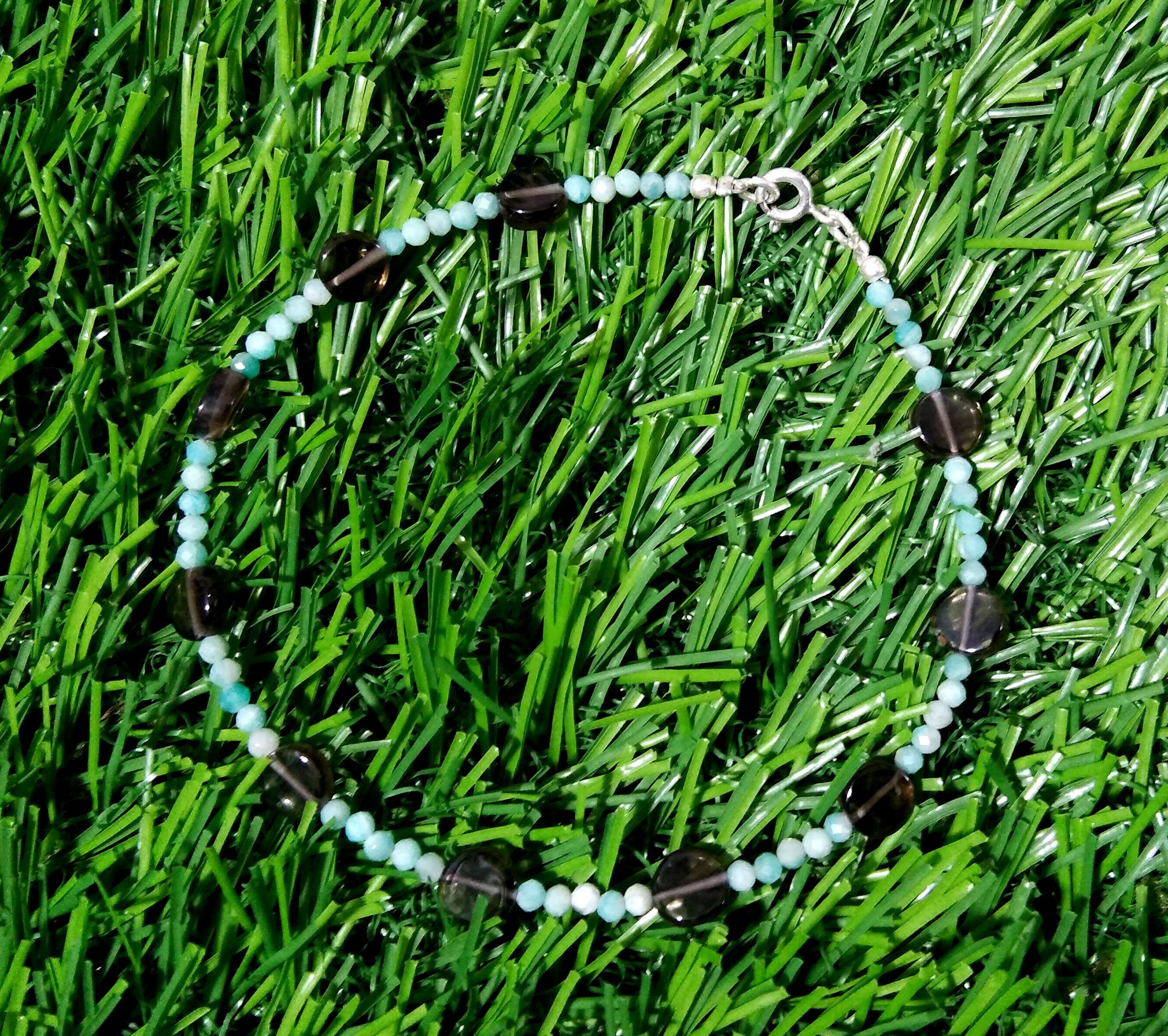 925 Silver Bracelet, With Natural Amazonite & Smoky Quartz Bracelet, Gifts For Her, Boho Dainty Minimalist, Women Bracelet, Tiny Bracelet