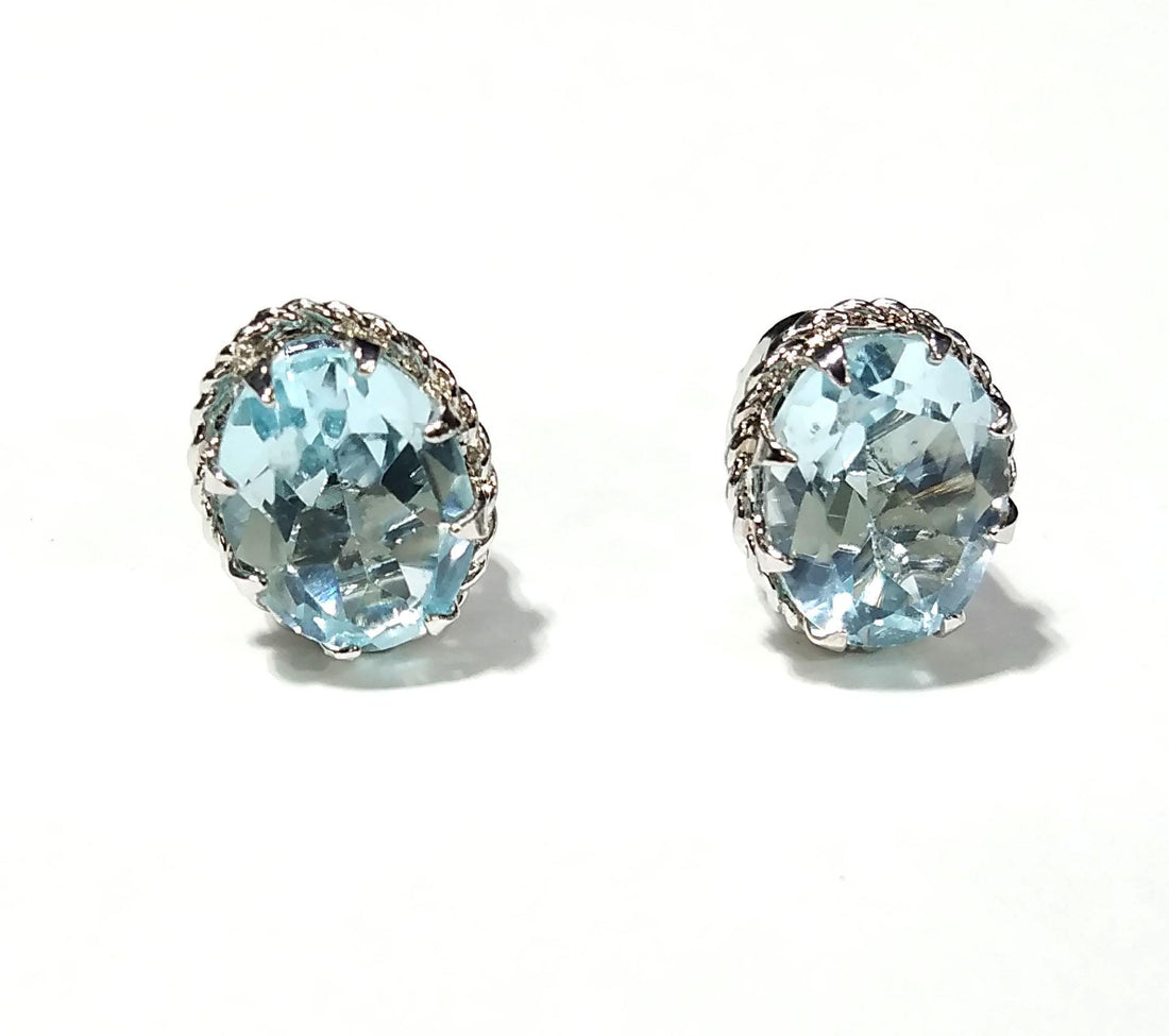 Blue Topaz Stud Earring, 925 Solid Starling Silver Earring Jewelry, Natural Blue Topaz Stone Oval Shape Stone Size 9x7mm Gift for Her, Studs