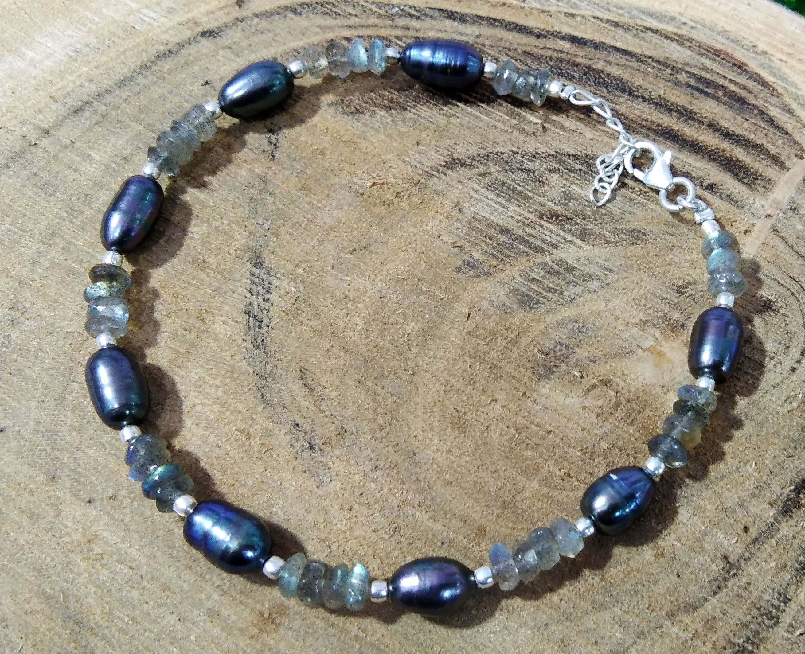 Labradorite & Grey Pearl Adjustable Bracelet, Natural Gemstone With 925 Silver Jewelry, Wedding Bracelet, Friendship Bracelet Gift For Women