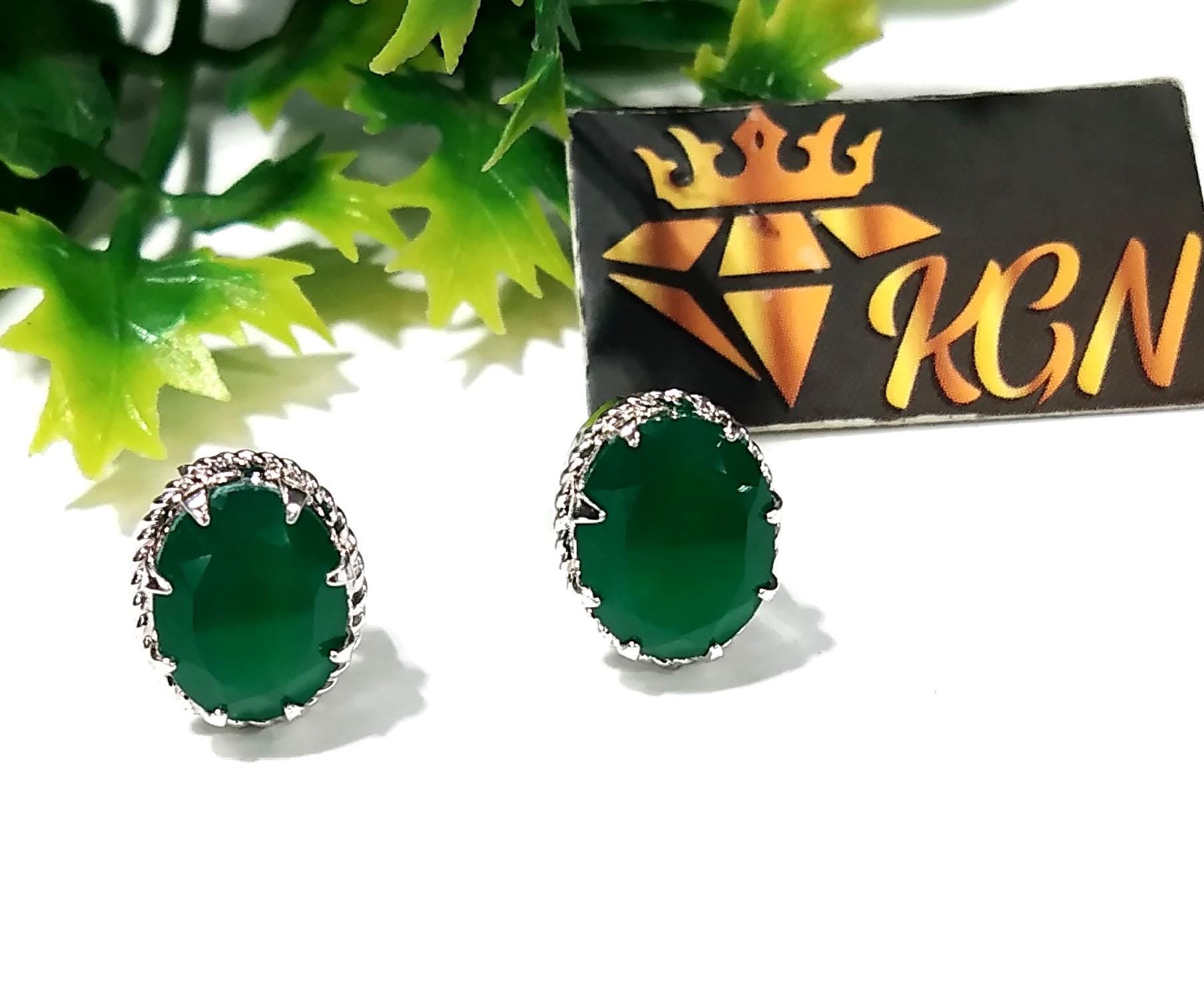 Natural Green Onyx Faceted Stud Earring, 925 Starling Silver Earring Jewelry, Green Onyx Gemstone Oval Shape Stone Size 9x7mm Christmas Gift