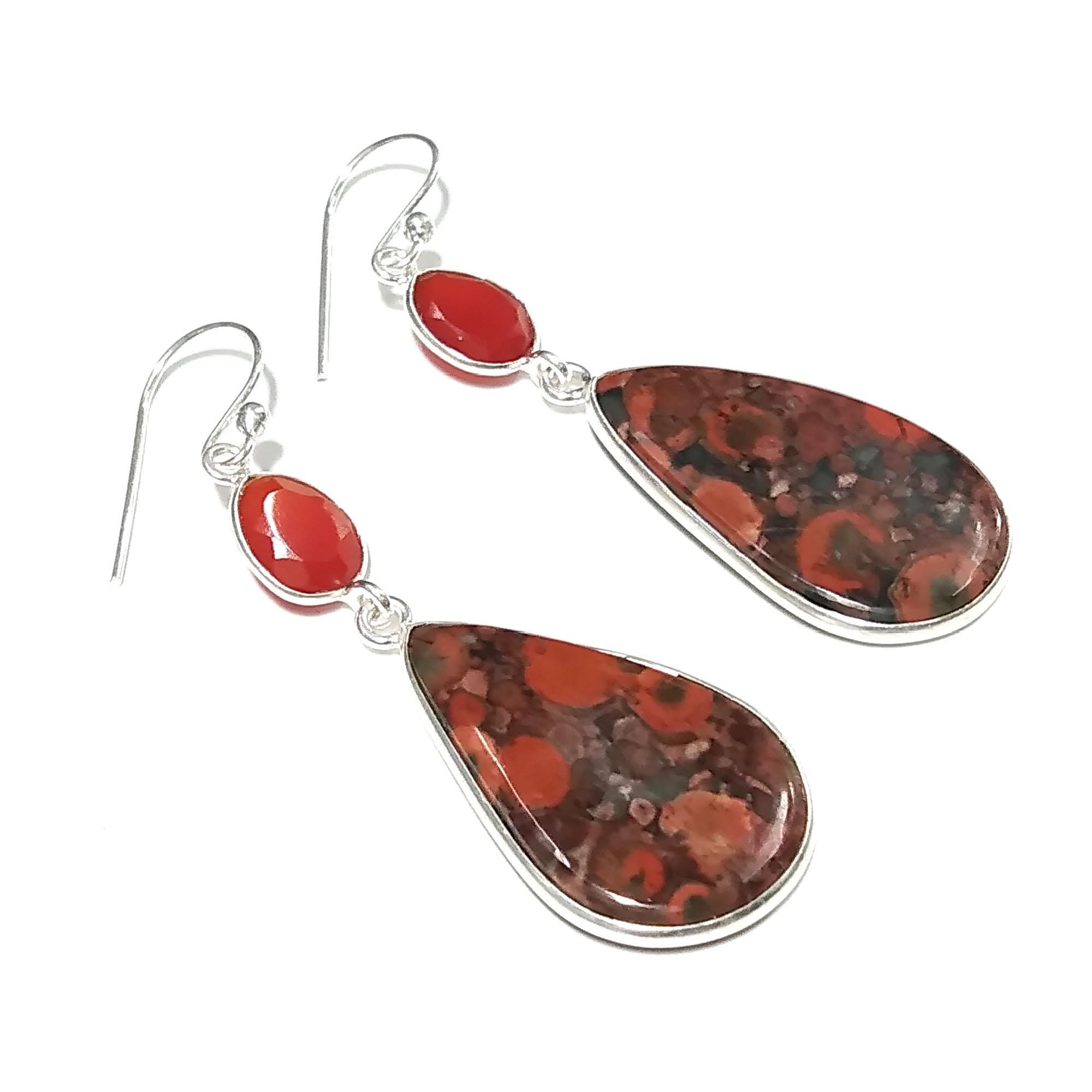 Natural Poppy Jasper, Carnelian Gemstone Earring, 925 Solid Starling Silver Earring, Gift Wedding Earring, Jewelry For Girls & Women.