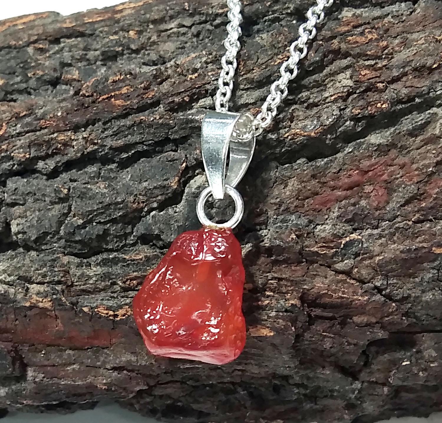 Natural Gemstone Rough Carnelian Pendant Necklace Chain, 925 Starling Silver Carnelian Pendant Chain Necklace Jewelry Stone Size 13x12 mm