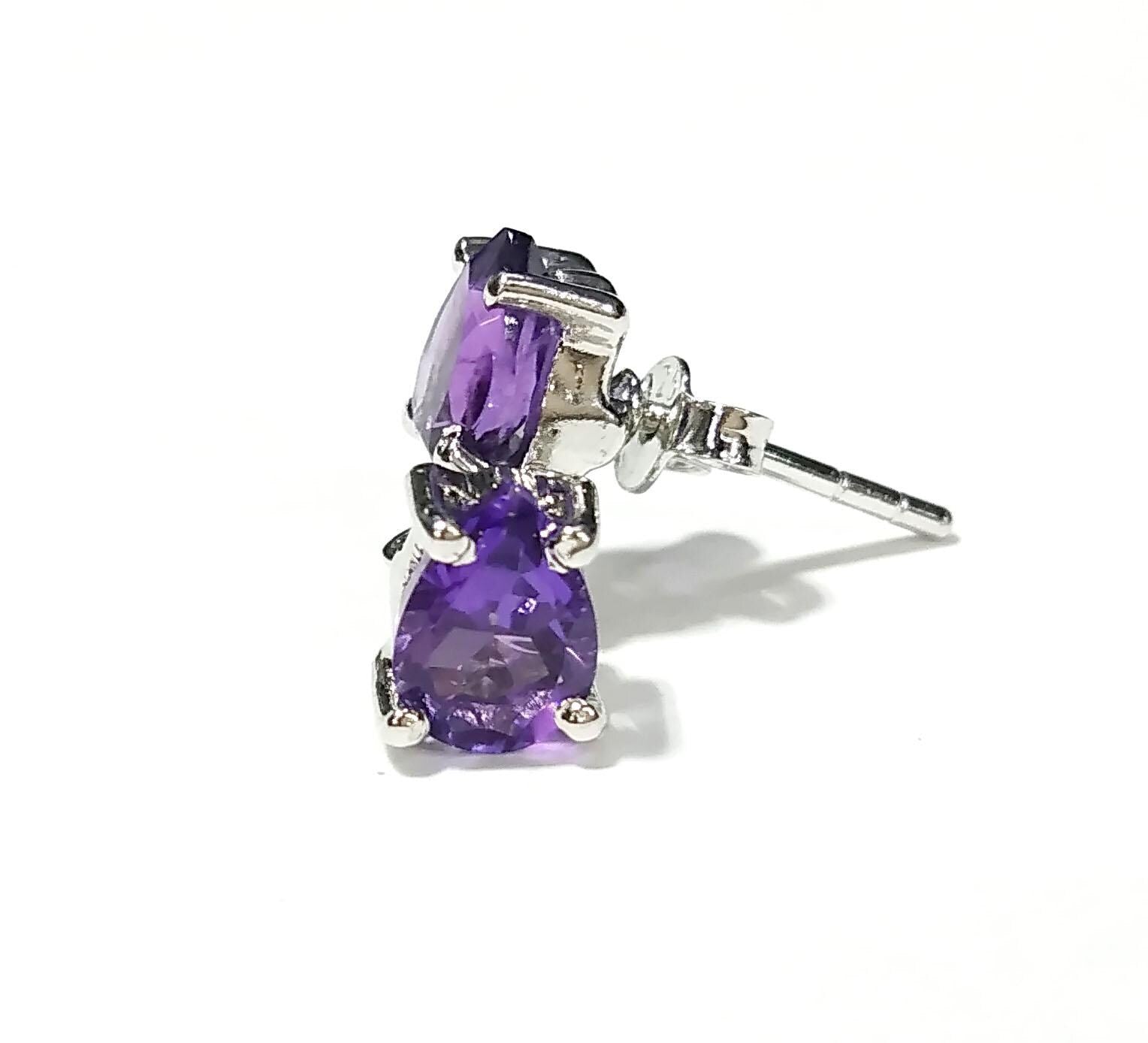 Natural Amethyst Stud Earrings, 925 Sterling Silver Amethyst Stud Earrings, Amethyst Gemstone Pear Shape Stone Size 7x5mm Gift For Women.