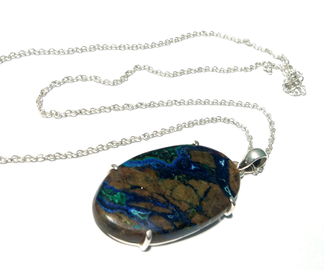 Natural Azurite Malachite Gemstone Chain Pendant Necklace, 925 Sterling Silver Pendant Jewelry Handmade Pendant Necklace & Easter Pendant