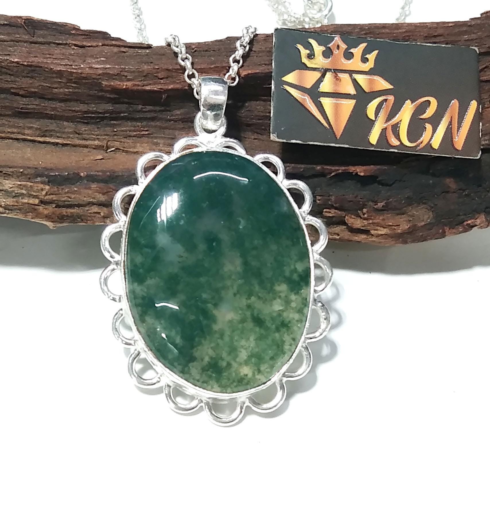 Moss Agate Gemstone Pendant, 925 Sterling Silver Pendant, Stylish Nice Handmade Silver Chain Pendant, Natural Moss Agate Stone Gift Pendant