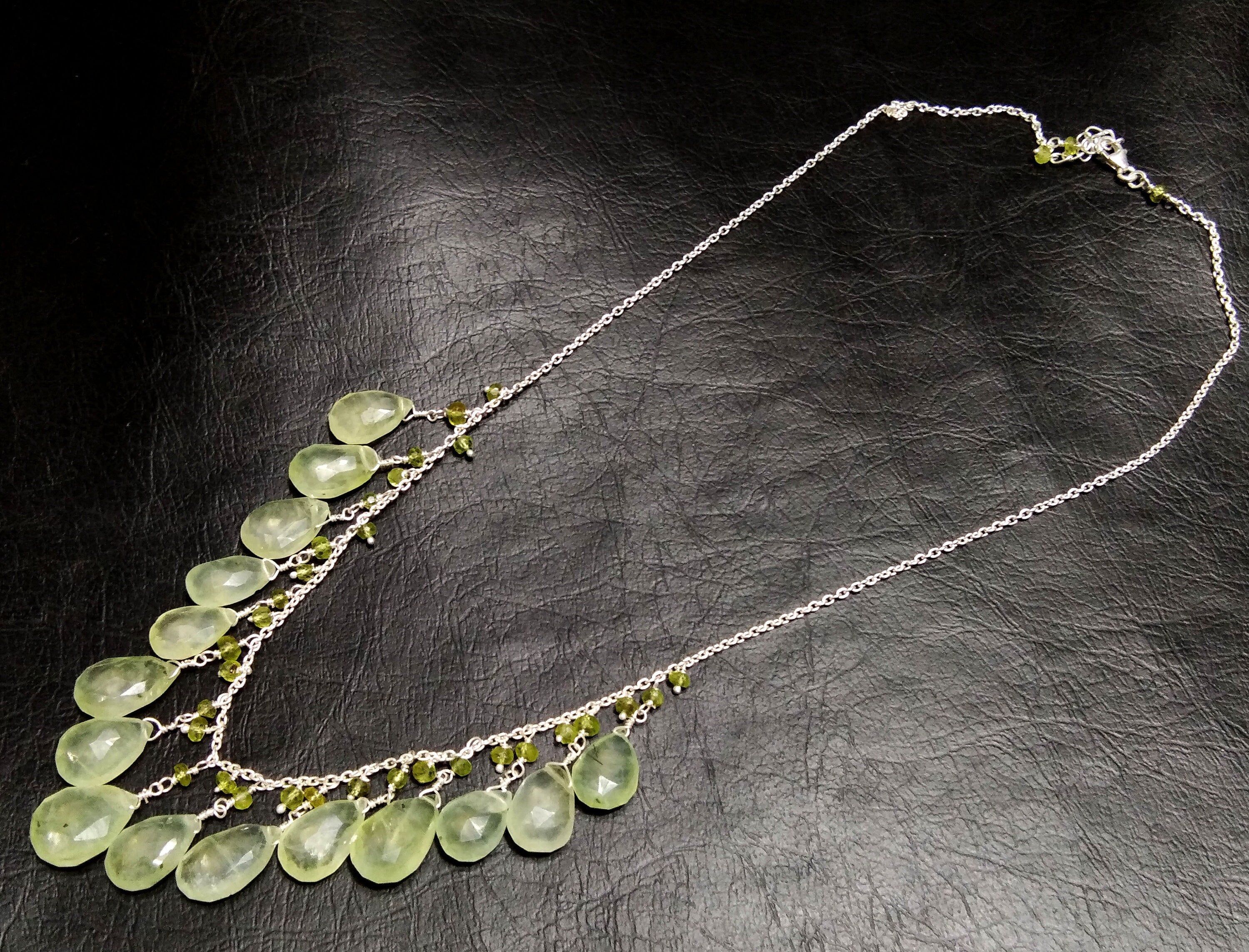 Natural Prehnite Drop's Gemstone Chain Necklace Jewelry, 925 Starling Silver Chain Necklace, Prehnite Stone For Gift Necklace, Girls & Women