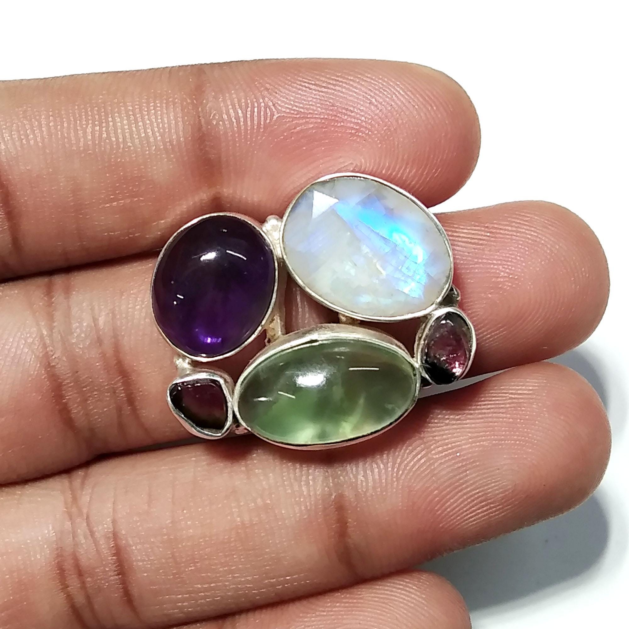 Natural Multi Color Gemstone Ring, 925 Solid Sterling Silver Ring, Multi Mix Color Stone Handmade Ring, Statement Ring Birthday Ring Jewelry