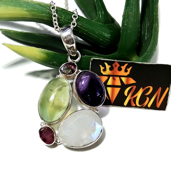 Natural Multi Color Gemstone Pendant, 925 Starling Silver Pendant, Multi Mix Color Stone Handmade Chain Necklace Pendant, Gift For Women.