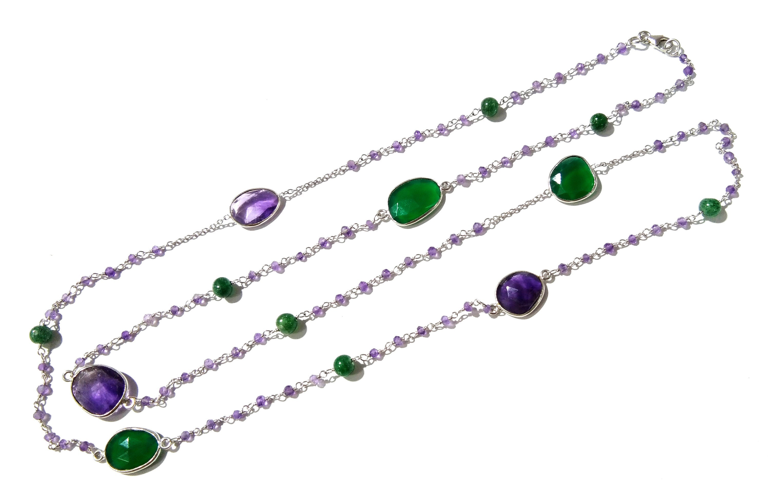 Very Beautiful Log Necklace ! ALL Natural Gemstone Beaded Necklace For Girls & Woman, 925 Starling Silver Log Necklace Length 36 inch