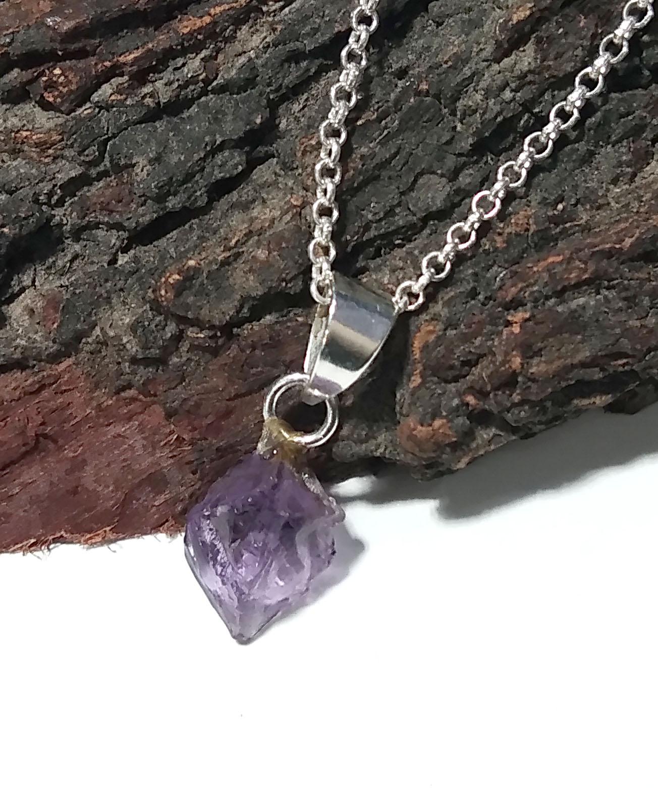 Natural Amethyst Rough Gemstone Pendant, 925 Sterling Silver Handmade Jewelry Amethyst Pendant Rough Chain Necklace, Gift For Girls & Women.