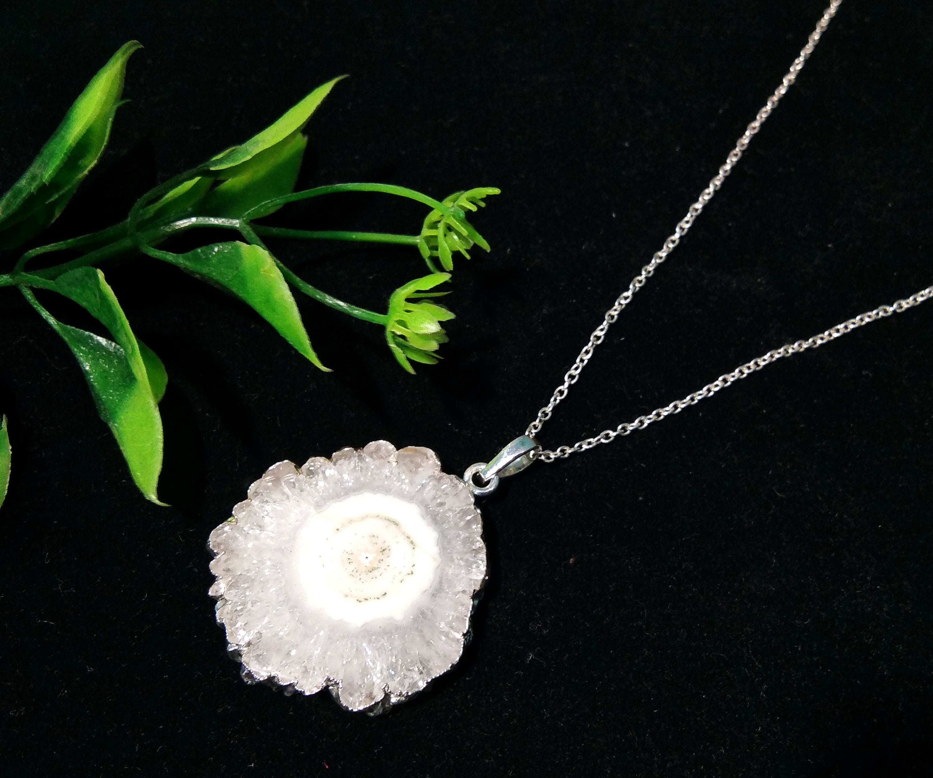 Natural Solar Quartz Stone Pendant Necklace, 925 Sterling Silver With Solar Quartz Slice Pendant Chain Necklace, Beautiful Stylish Jewelry