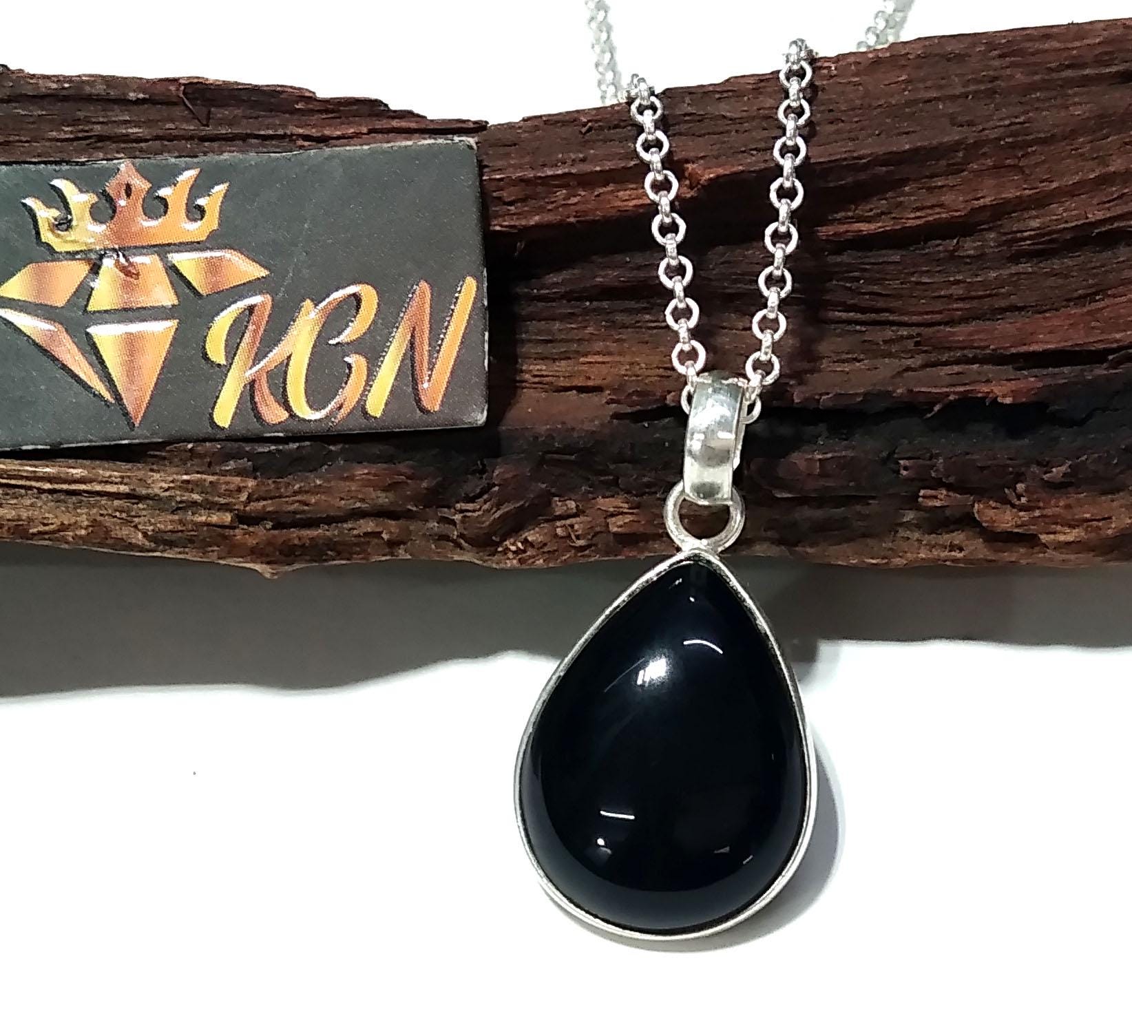 Natural Black Onyx Gemstone Pendant Chain Necklace, 925 Sterling Silver Pendant Jewelry, Black Onyx Stone Size 20x15mm Gift For Girls/Women