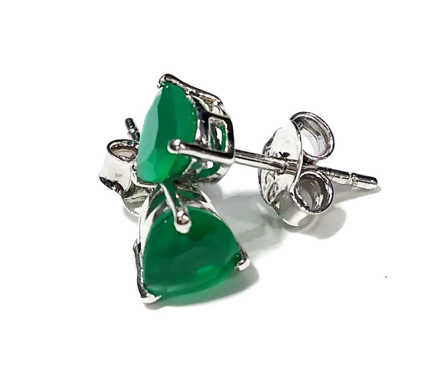 Green Onyx Faceted Stud Earrings, 925 Solid Starling Silver Earring Jewelry, Green Onyx Gemstone Heart Shape Stone Size 6x6mm Christmas Gift