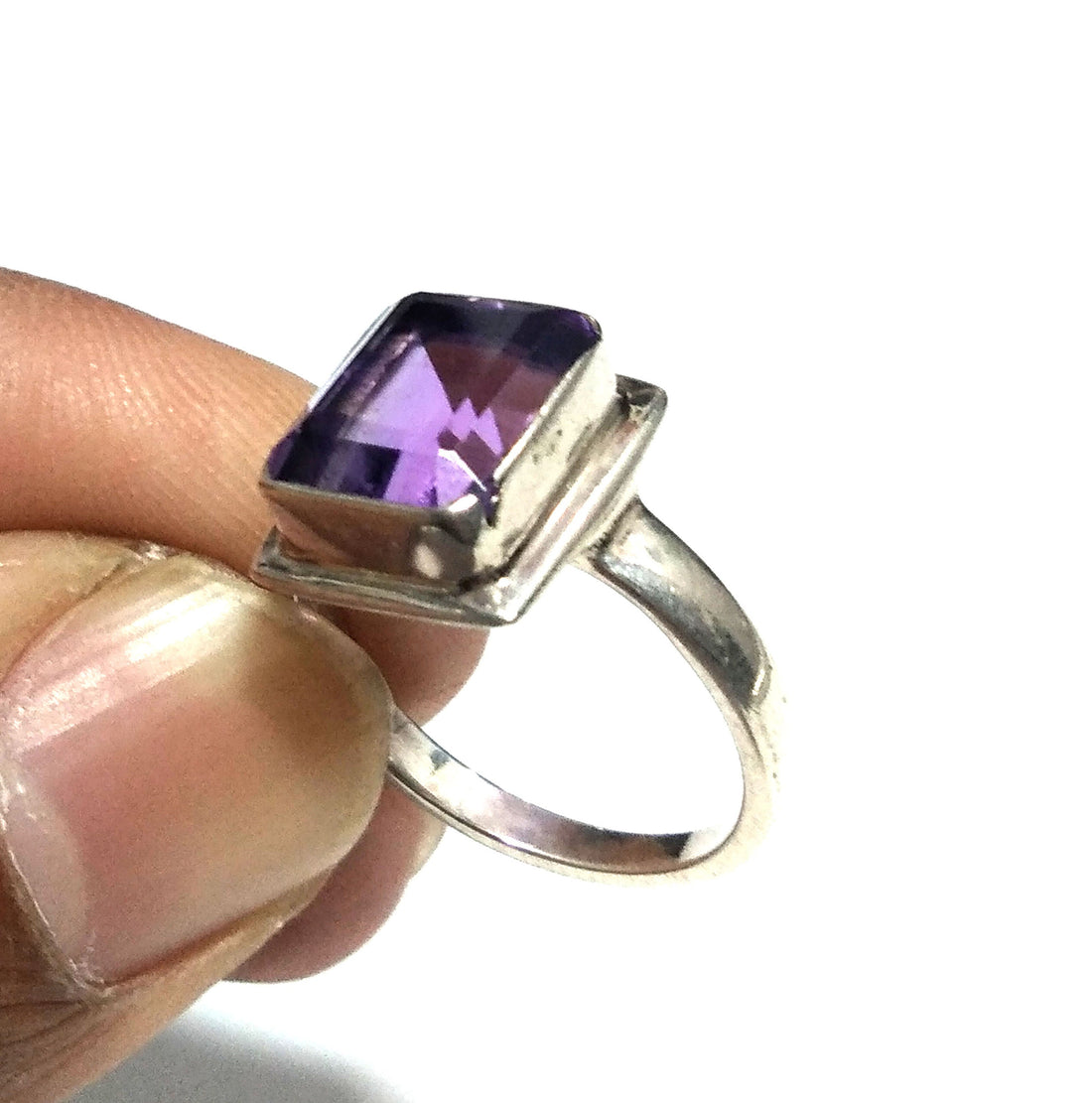Natural Amethyst Cut Gemstone Ring, 925 Solid Starling Silver Ring, Stone Size 10x8 mm Top Color Purple Amethyst Ring, Gift Birthday Ring