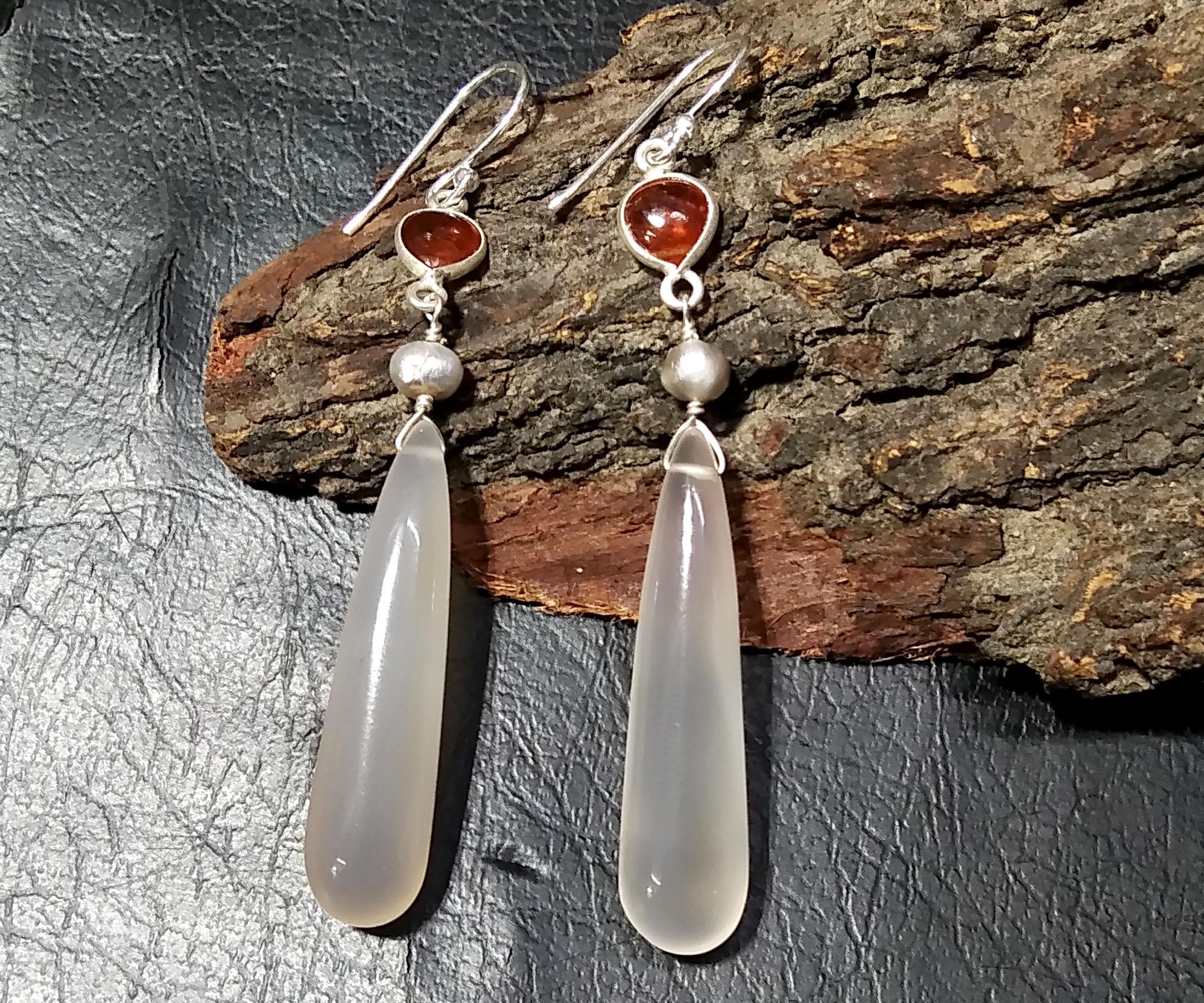 Natural Chalcedony/Yellow Garnet & Pearl Gemstone Earring 925 Starling Silver Earring Handmade Silver Jewelry Stone Earring Gift Birthday