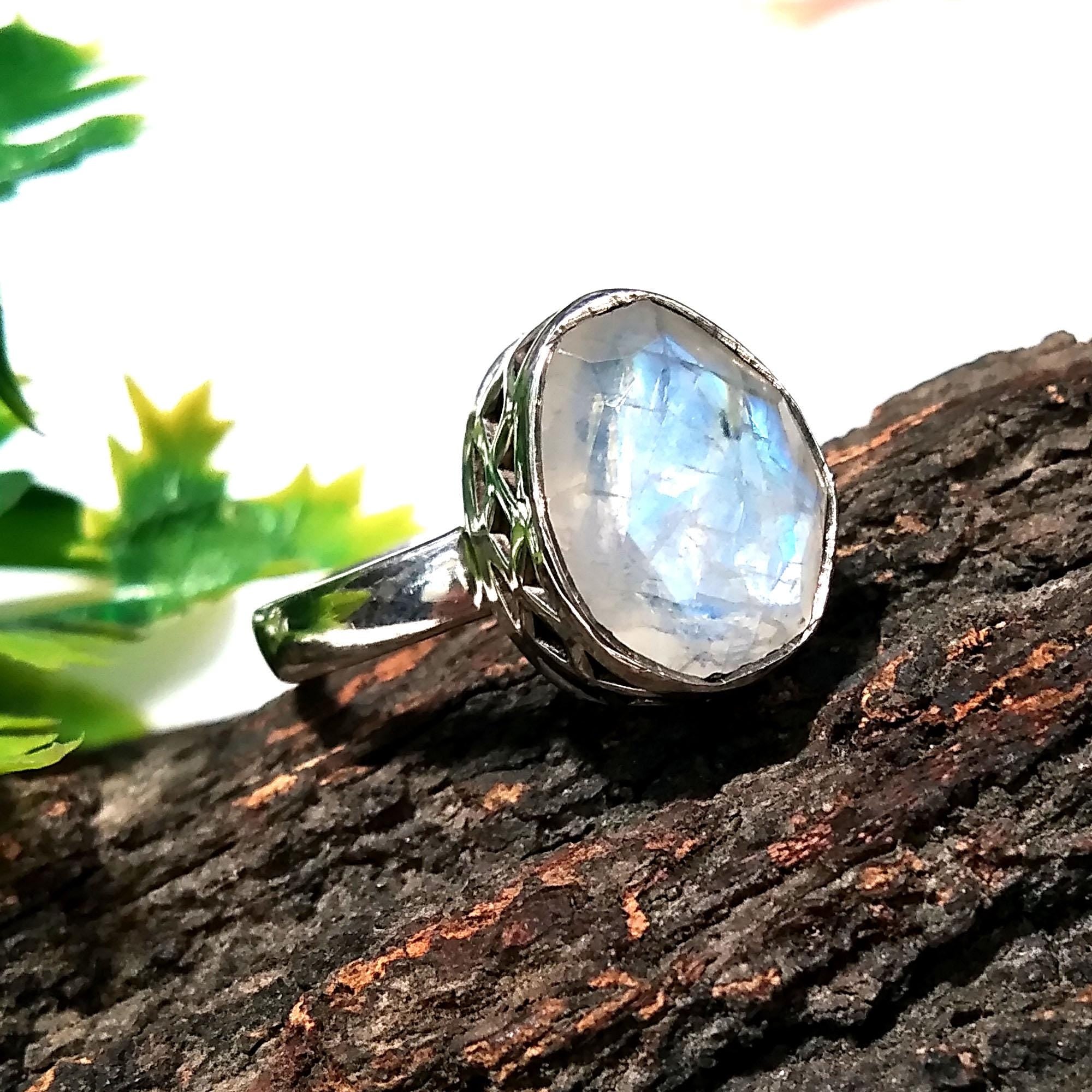 Rainbow Moonstone Faceted Ring, 925 Starling Silver Ring, Natural Gemstone Rainbow Moonstone Ring, With Nice Making Stylish Rings.