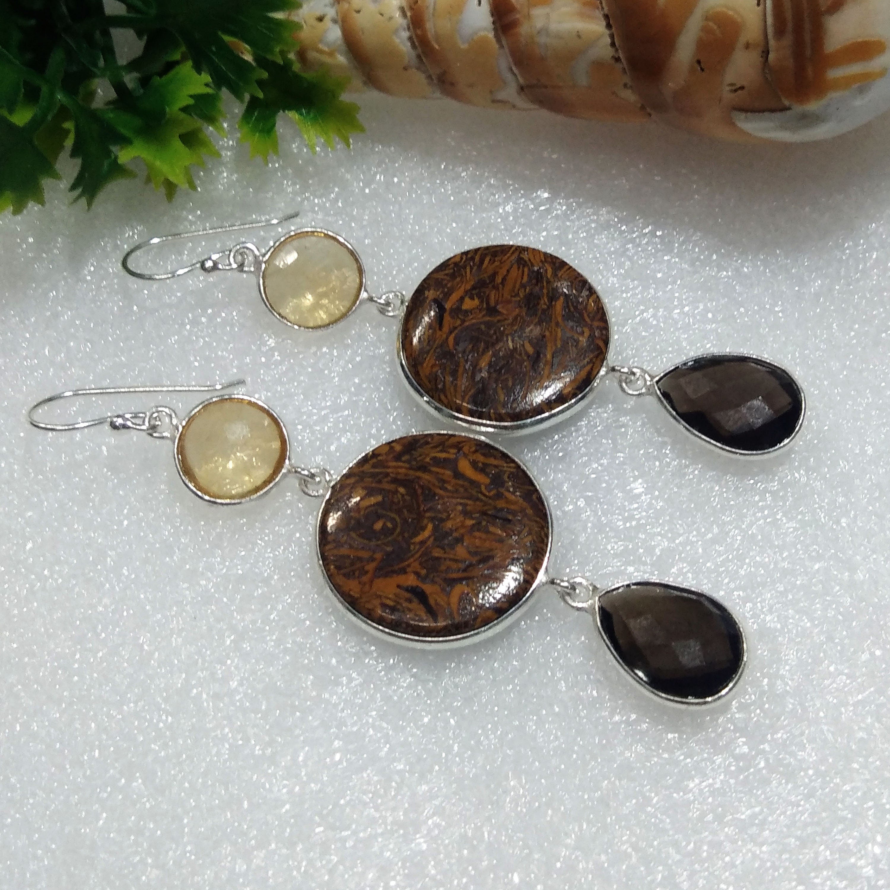 Natural Asteroid Jasper,Smoky Quartz Gemstone Earring, 925 Solid Starling Silver Earring, Handmade Silver Jewelry Stone Earring Gift Jewelry